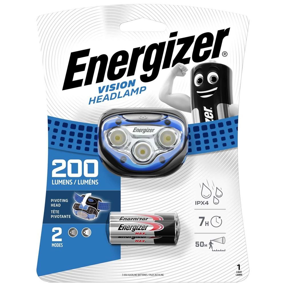 Energizer Vision LED 200 Lumens Headlight +3 x AAA Batteries Included