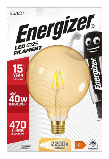 Energizer LED-Filament Gold G125 E27 (ES) 470lm 5W 2.200K (Warmweiß) 1er-Box