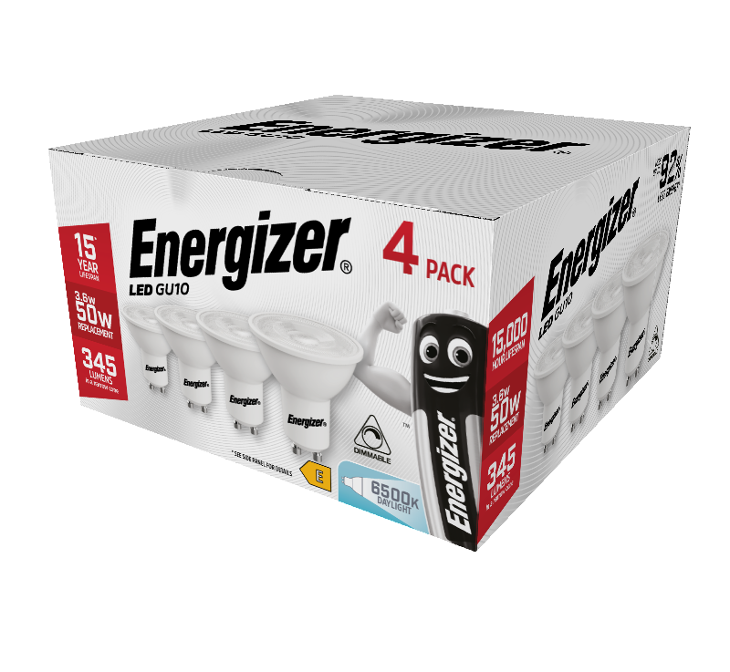 Energizer LED GU10 345lm 3.6W 6,500K (Daylight) Dimmable, Box of 4