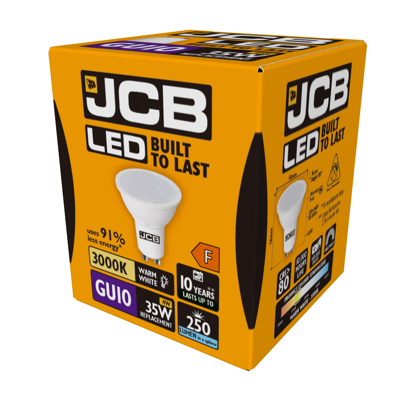 JCB LED GU10 250lm 4W 3,000K (Warm White), Box of 1