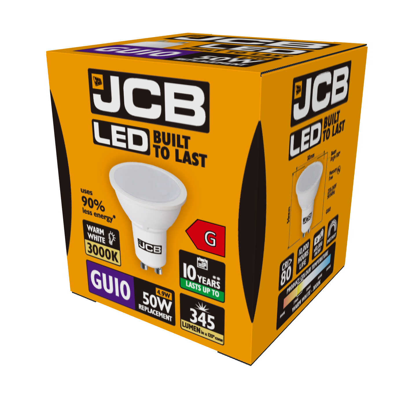 JCB LED GU10 345lm 4.9W 3,000K (Warm White), Box of 1