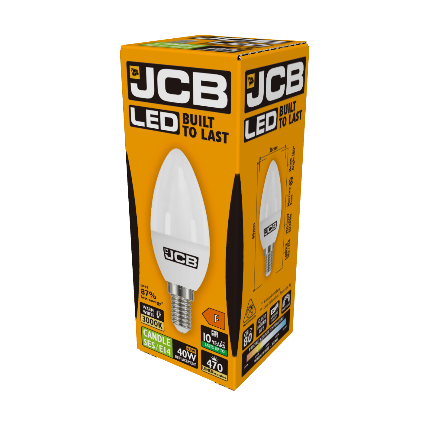 Vela LED JCB E14 (SES) 470lm 4,9W 3.000K (Blanco Cálido), Caja de 1