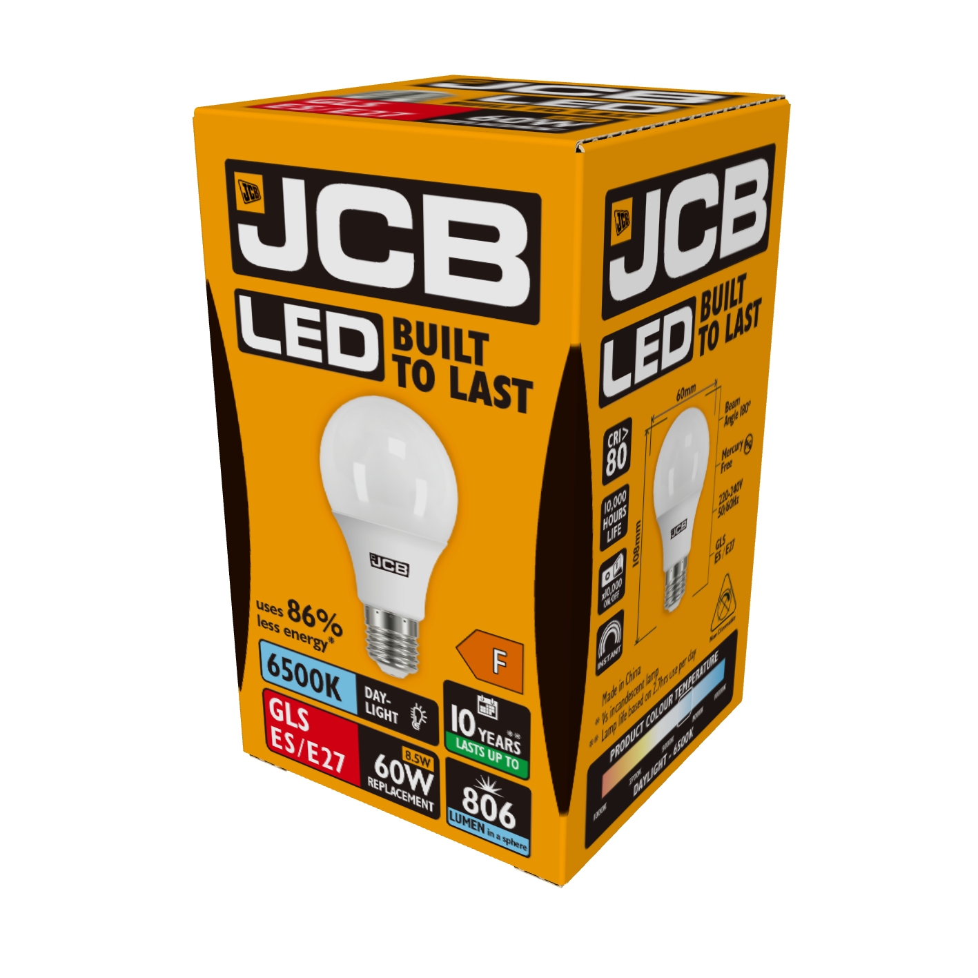 JCB LED GLS E27 (ES) 806lm 8.5W 6,500K (Daylight), Box of 1