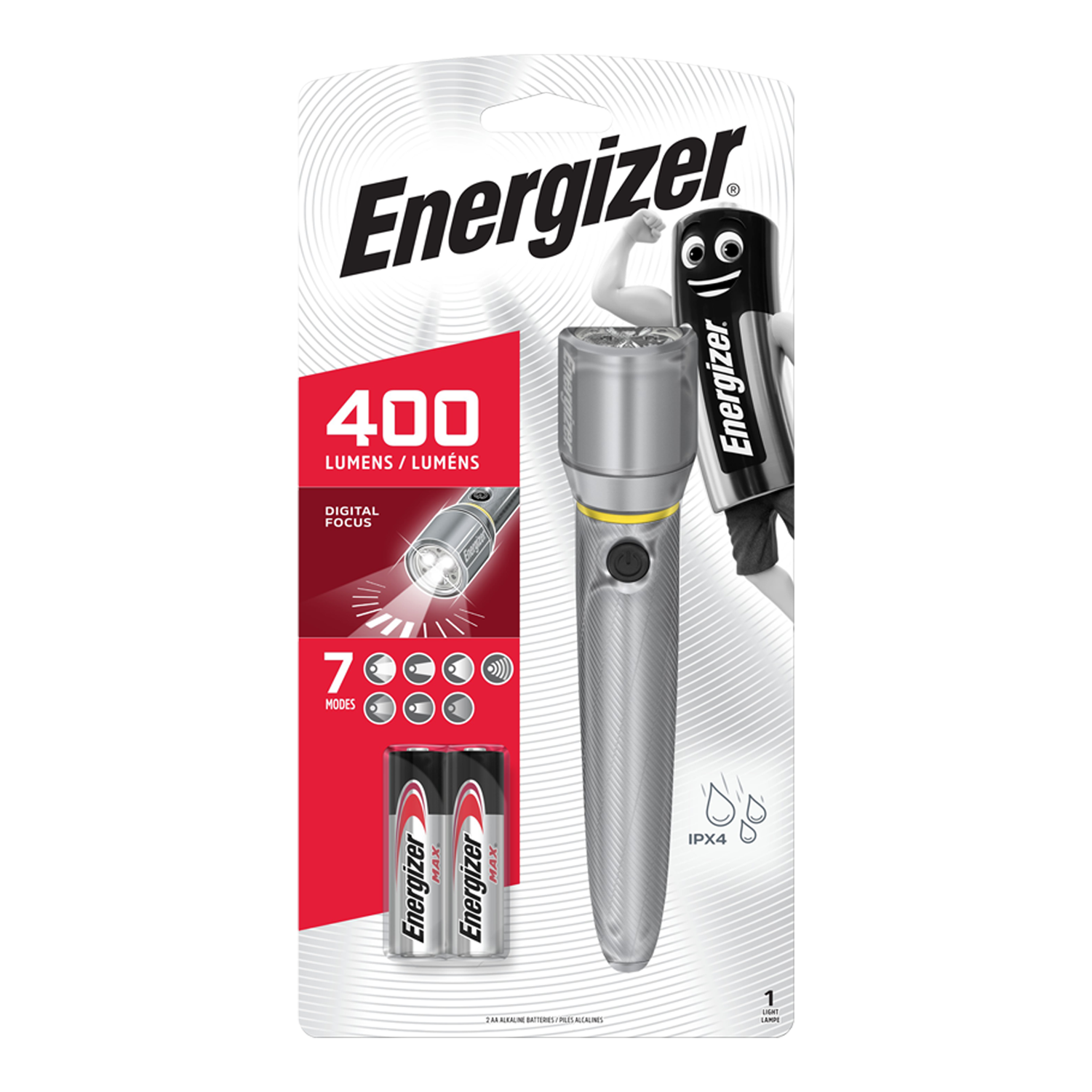 Linterna Energizer LED Vision HD de metal de 400 lúmenes con 2 pilas AA