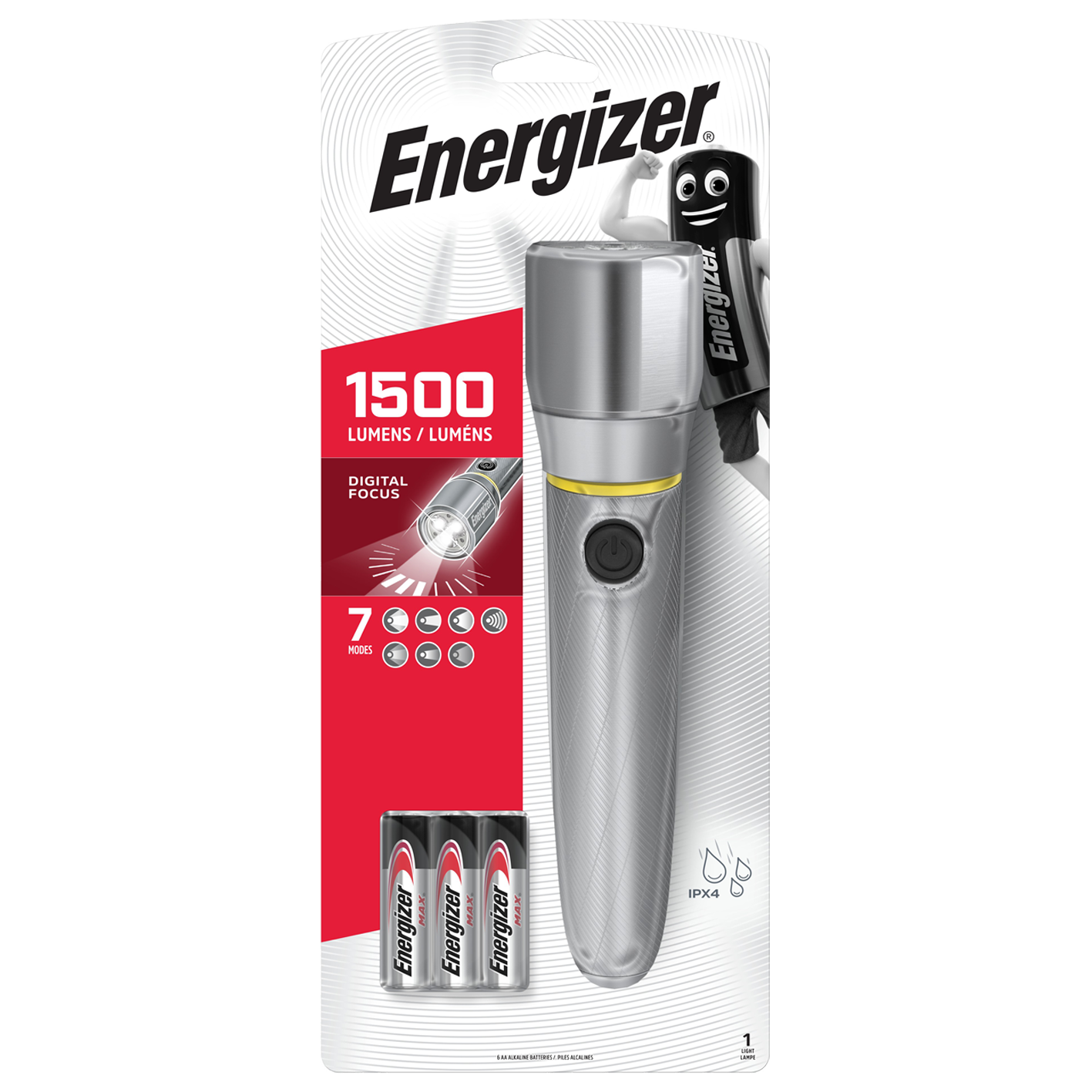 Energizer LED Vision HD Metal 1500 Lumens Torch With 6 x AA Batteries