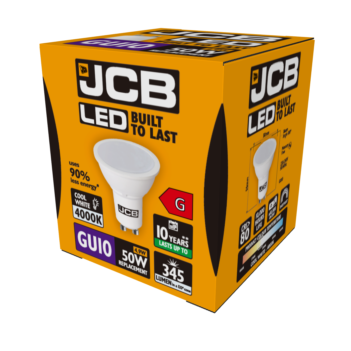 JCB LED GU10 345lm 4.9W 4,000K (Cool White), Box of 1