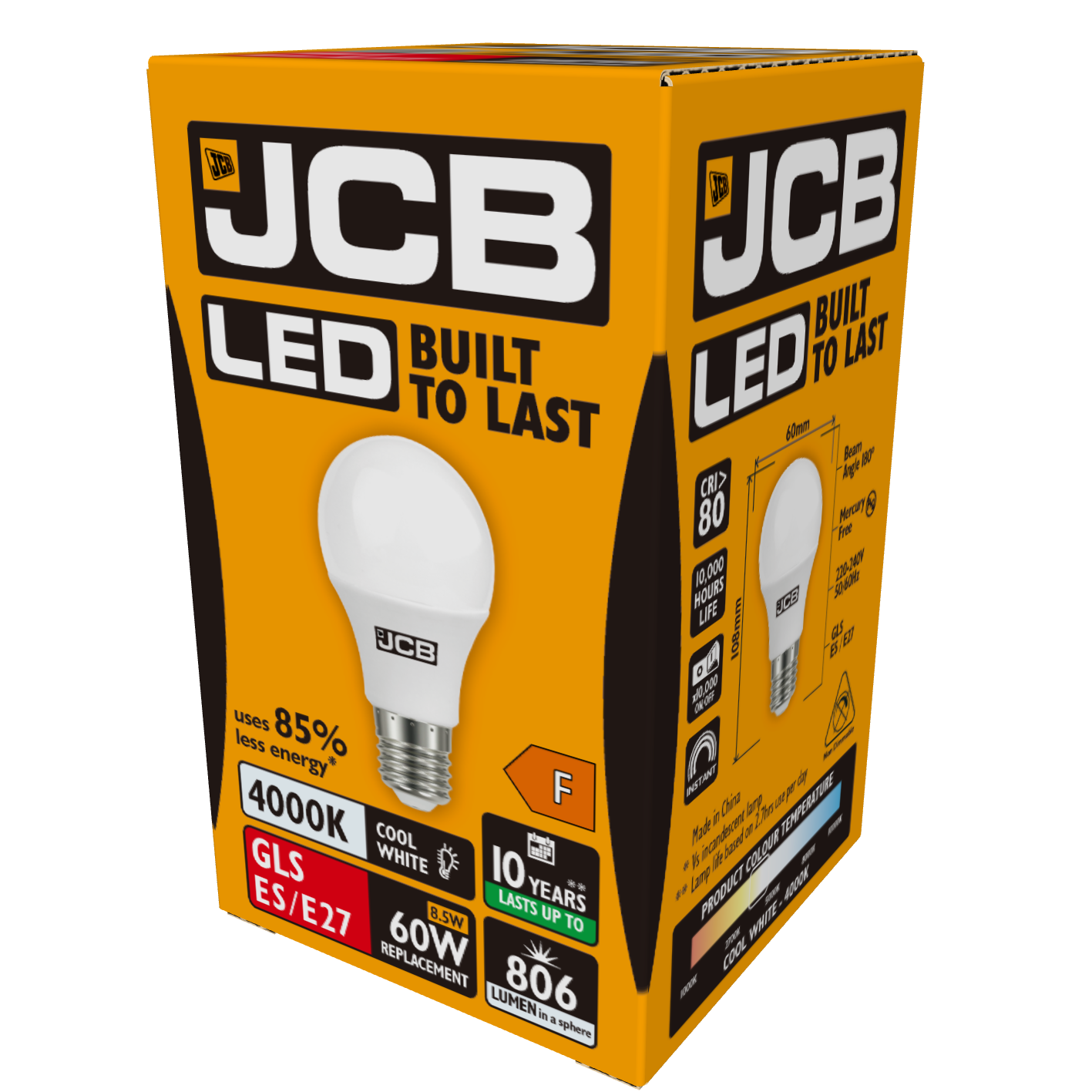 JCB LED GLS E27 (ES) 806lm 8.5W 4,000K (Cool White), Box of 1