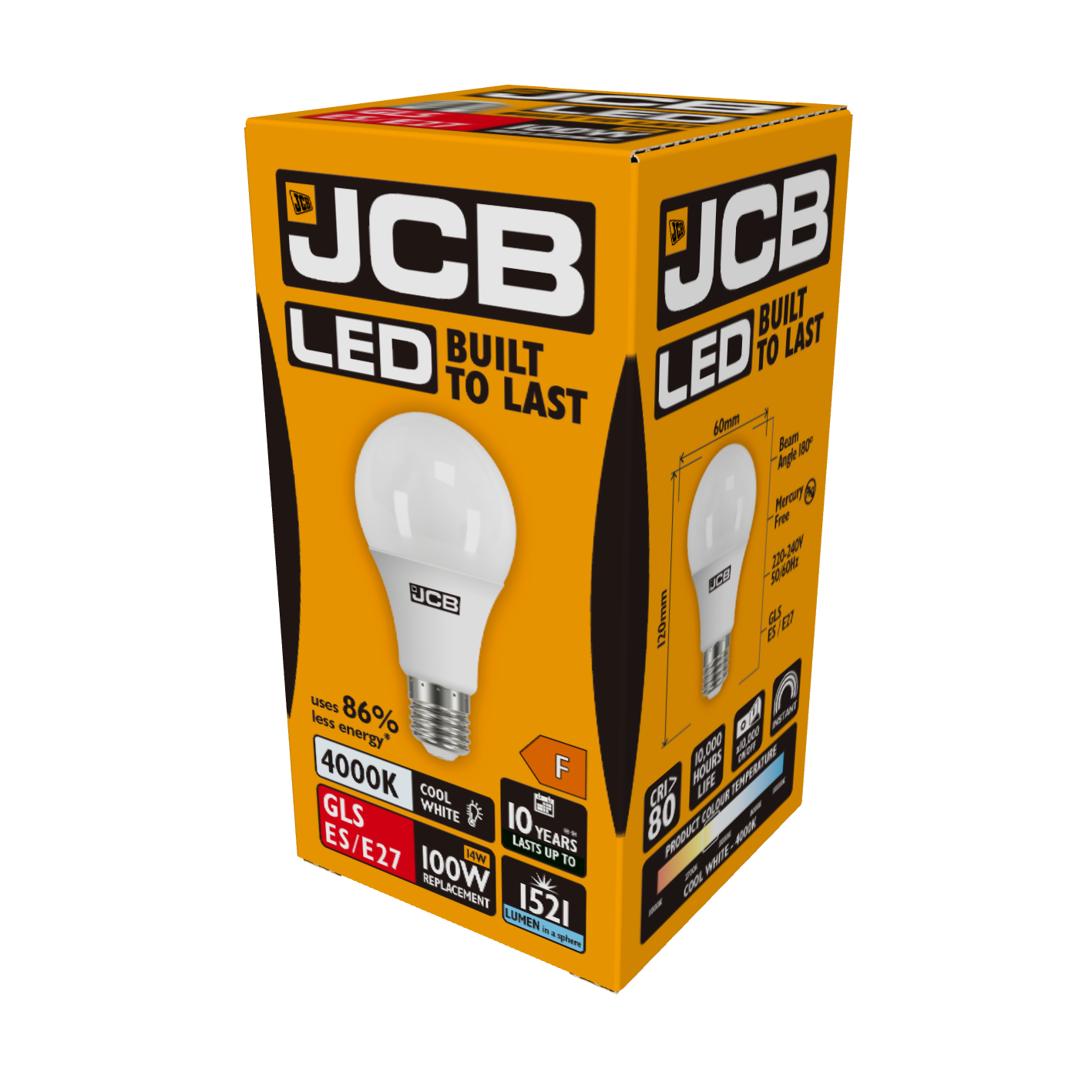 JCB LED GLS E27 (ES) 1.521 lm 14 W 4.000 K (kaltweiß), Packung mit 1 Stück