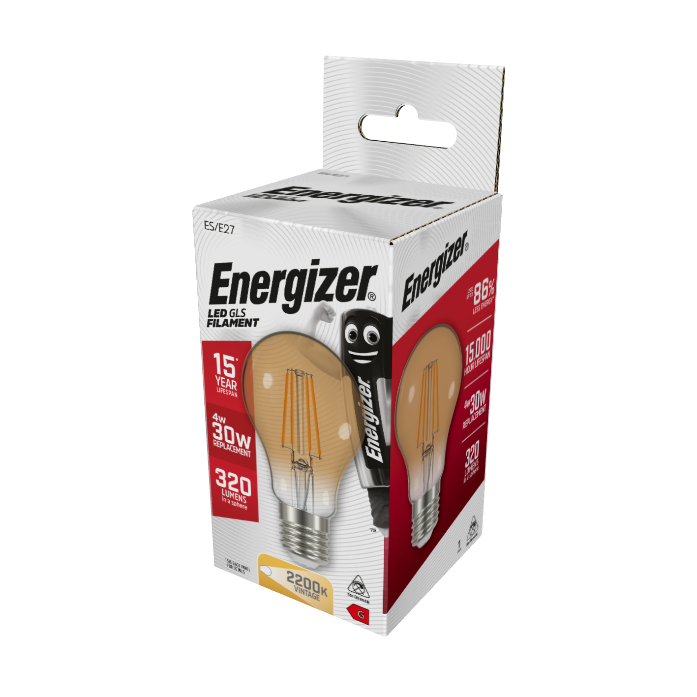 Energizer LED Filament Gold GLS E27 (ES) 320lm 4W 2,200K (Warm White), Box of 1