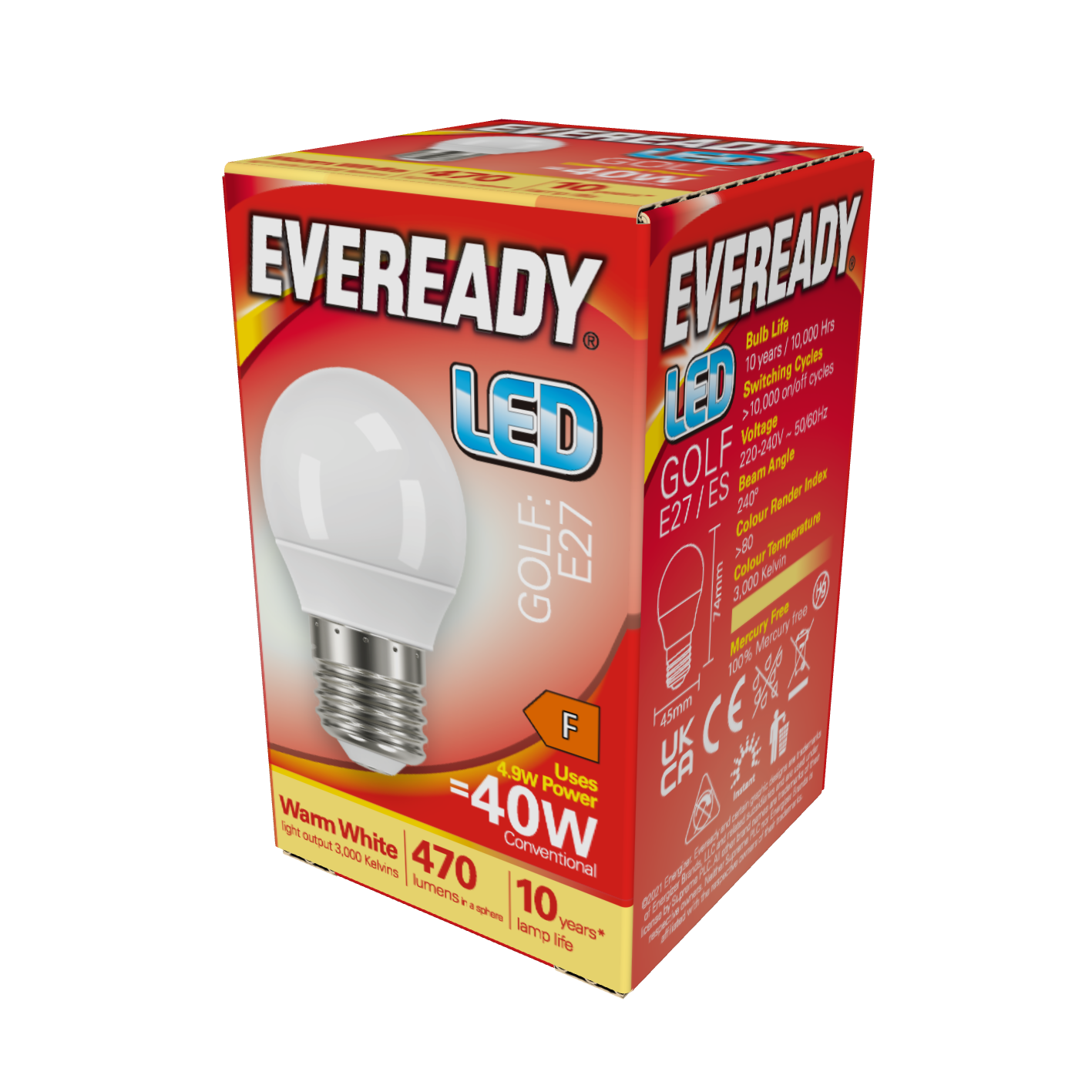 Eveready LED Golf E27 (ES) 470lm 4.9W 3,000K (Warm White), Box of 1