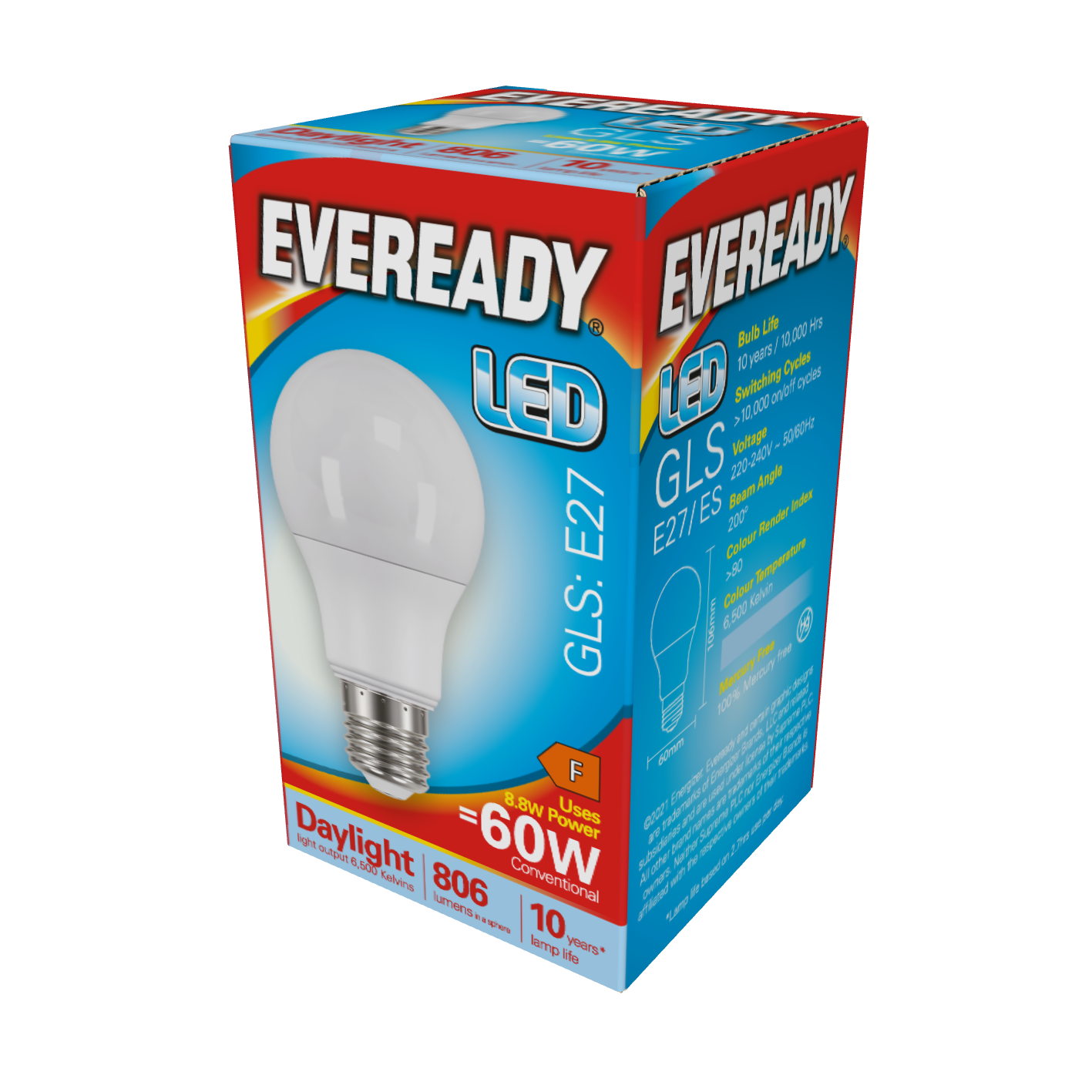 Eveready LED GLS E27 (ES) 806lm 8,8W 6.500K (luz día), Caja de 1