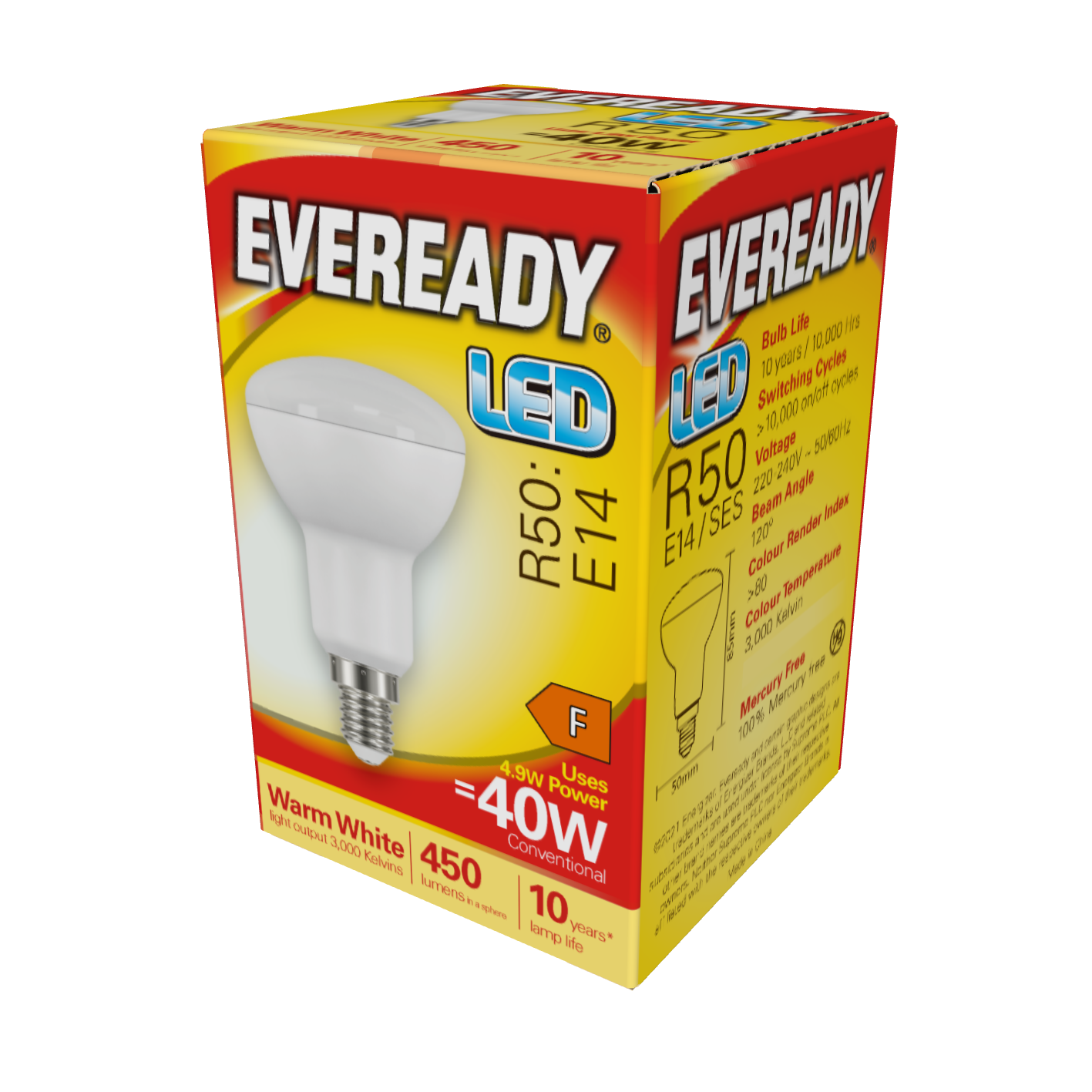 Eveready LED R50 Reflector E14 (SES) 450lm 4.9W 3,000K (Warm White), Box of 1