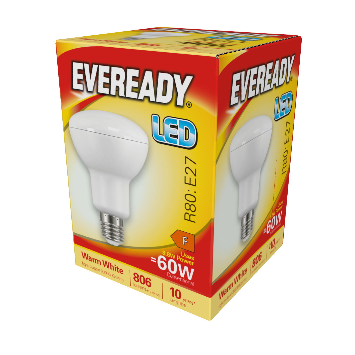 Eveready LED R80 Reflector E27 (ES) 806lm 8.8W 3,000K (Warm White), Box of 1