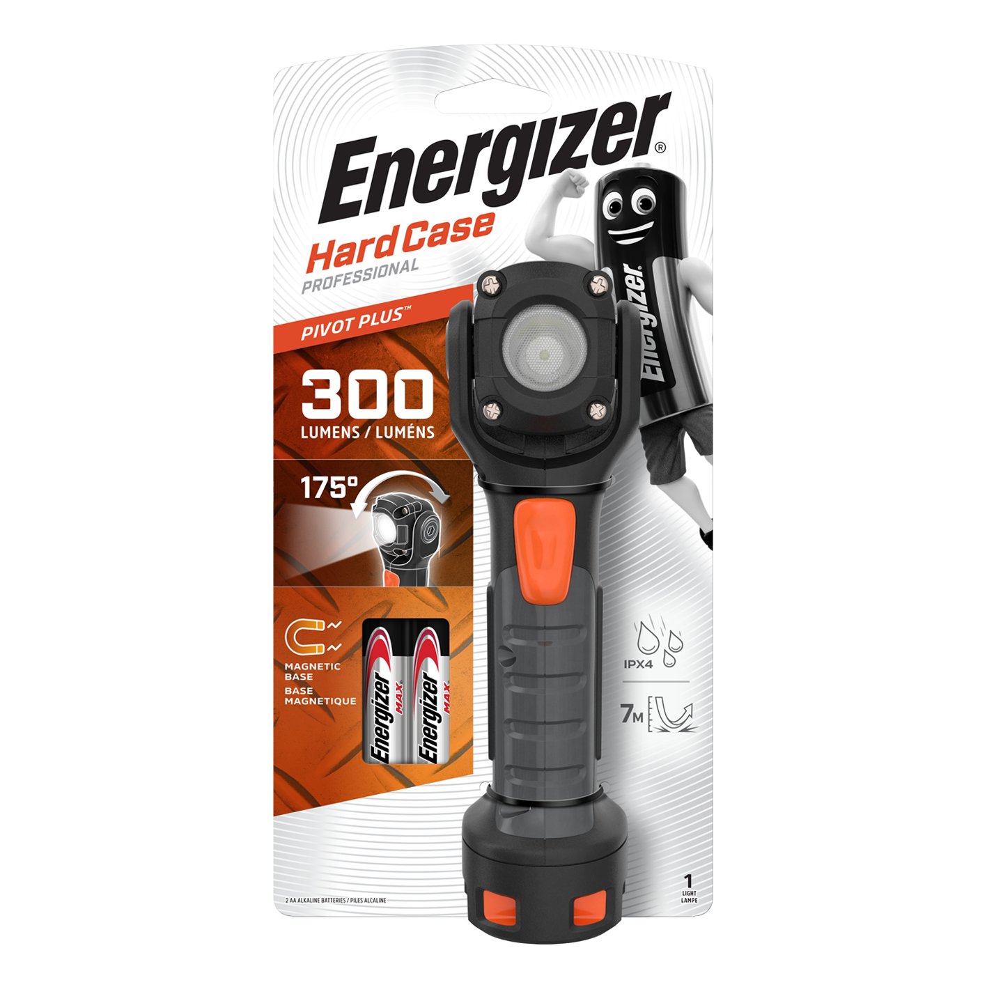 Energizer Hardcase 300 Lumens LED Pivot Plus Torch With 2 x AA Batteries
