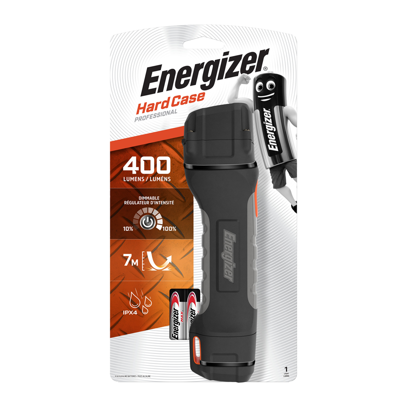 Energizer Hardcase LED 400 Lumen Project Plus Taschenlampe mit 4 x AA-Batterien