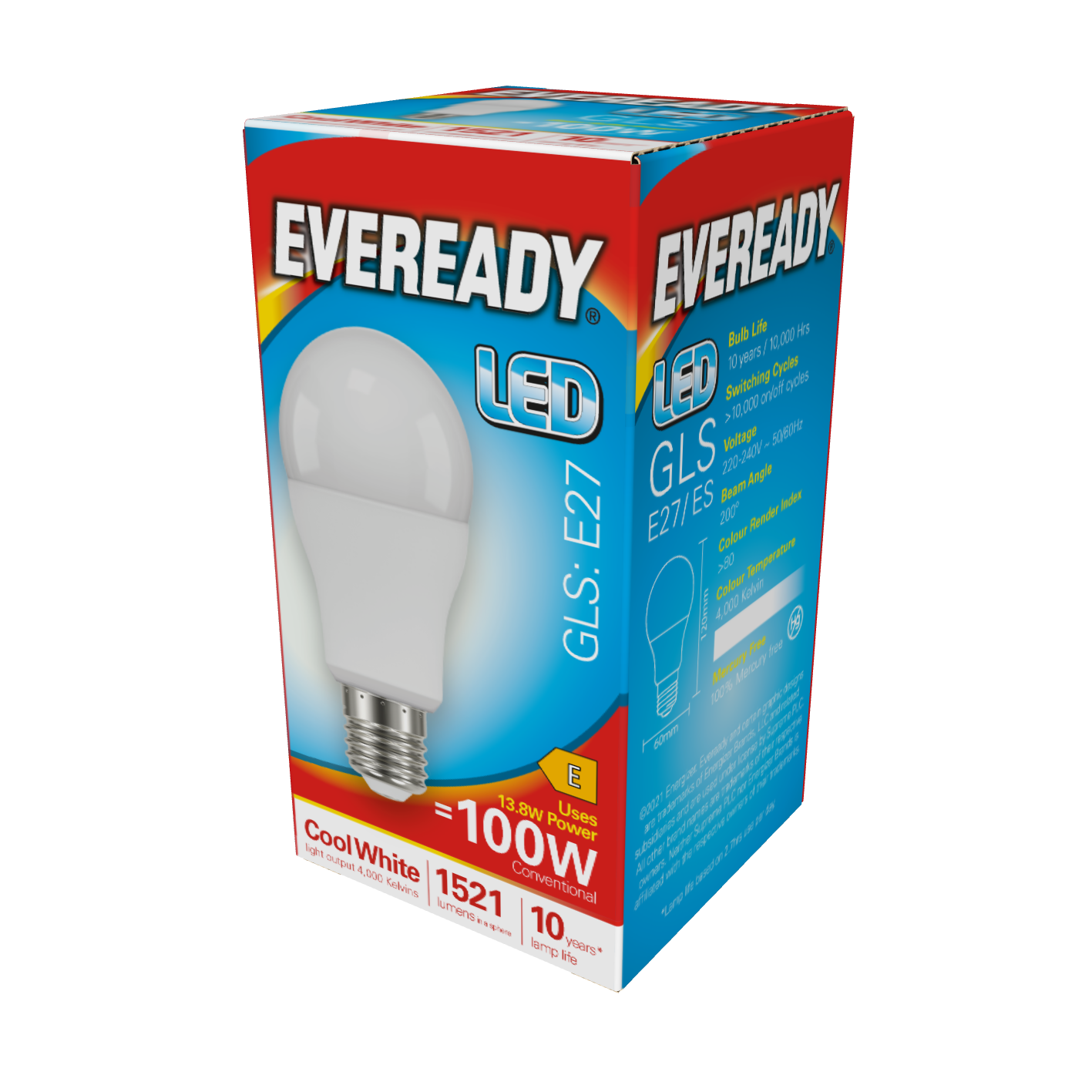 Eveready LED GLS E27 (ES) 1,521lm 13.8W 4,000K (Cool White), Box of 1