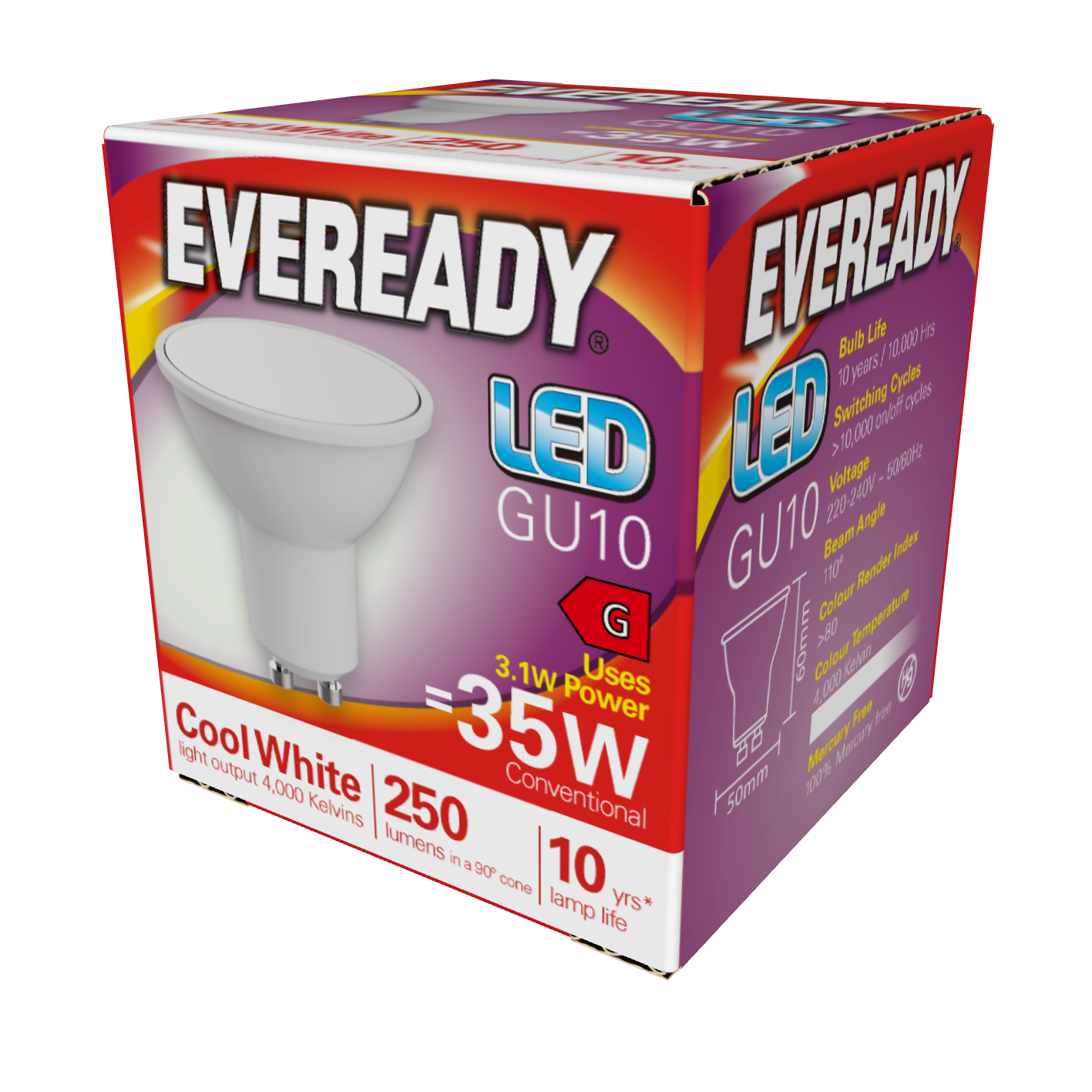Eveready LED GU10 250 lm 3,1 W 4.000 K (kaltweiß), Packung mit 1 Stück