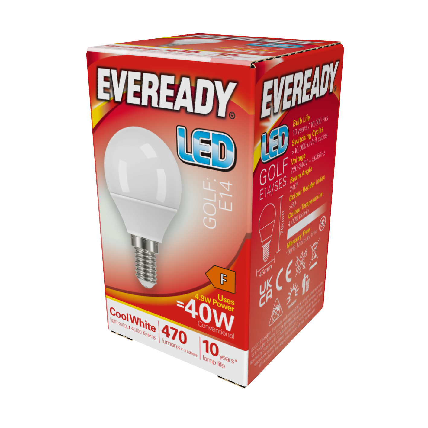 Eveready LED Golf E14 (SES) 470lm 4.9W 4,000K (Cool White), Box of 1