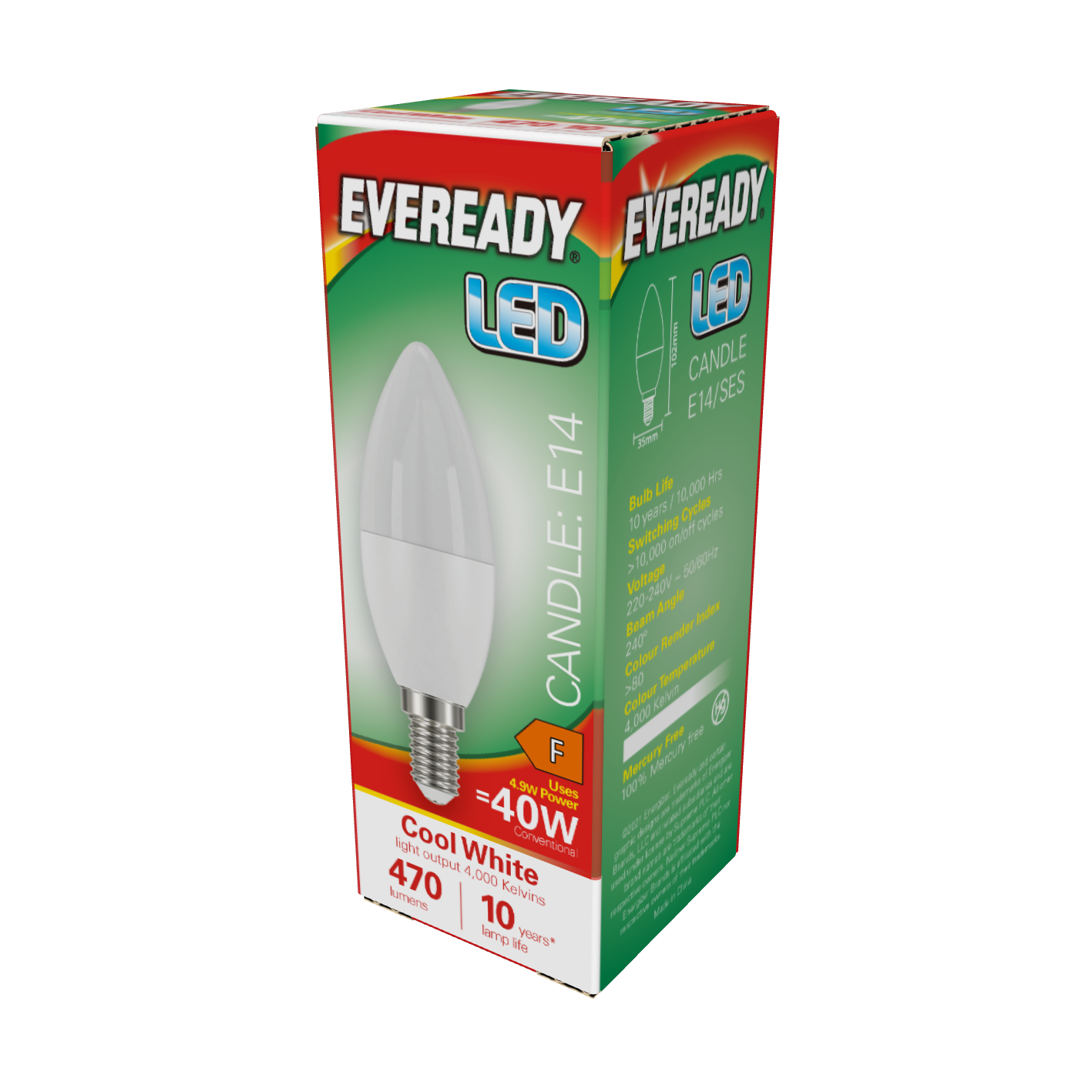 Eveready LED-Kerze E14 (SES), 470 lm, 4,9 W, 4.000 K (kaltweiß), Packung mit 1 Stück