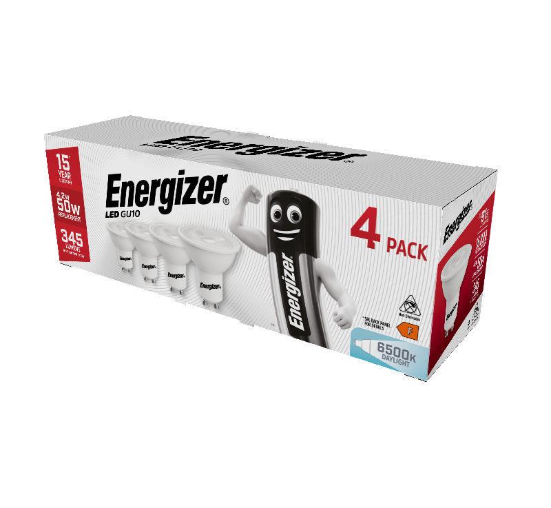Energizer LED GU10 345 Lumens 4.2W 6,500K (Daylight), Box of 4
