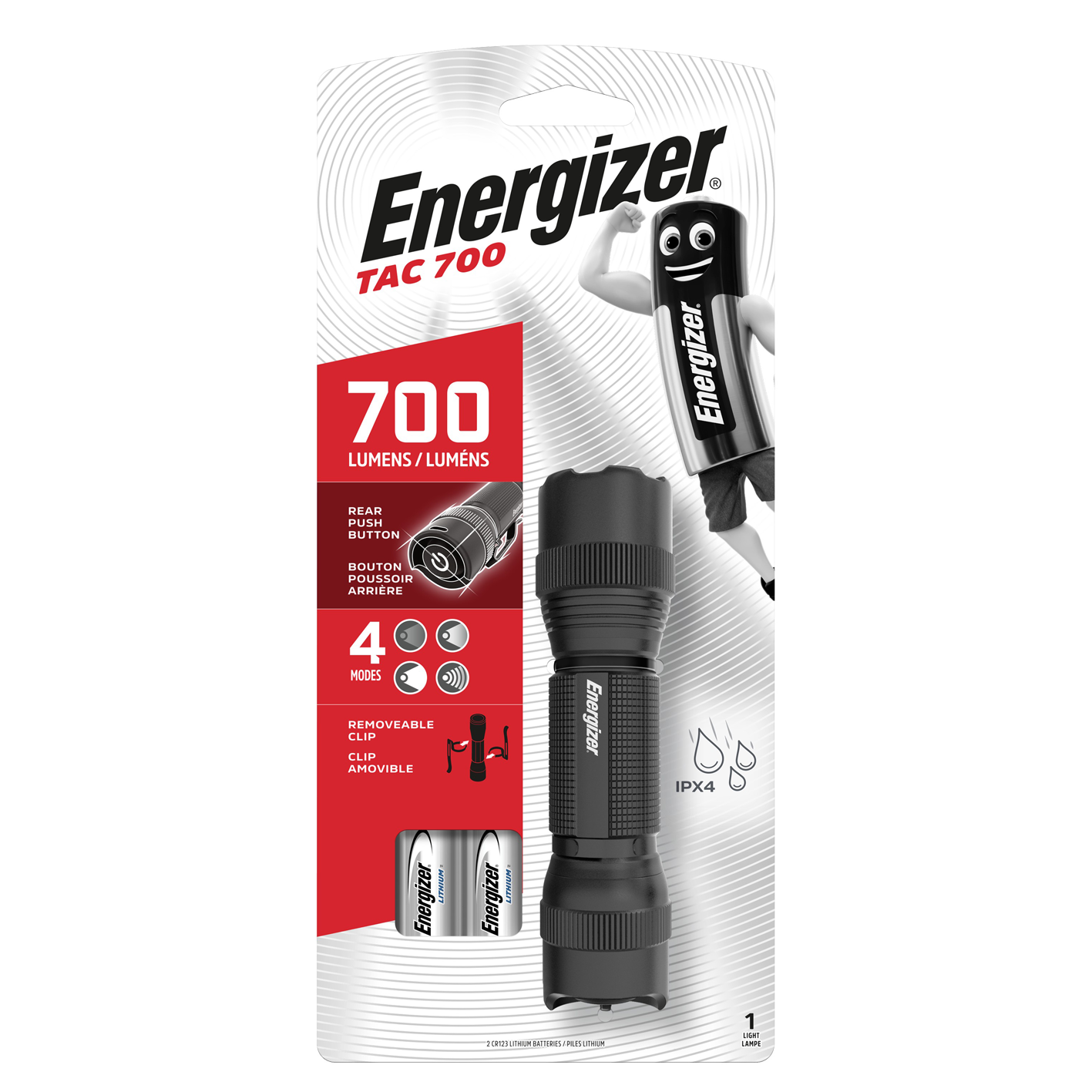 Energizer TAC700 Langlebige professionelle Taschenlampe mit 2 x CR123-Batterien
