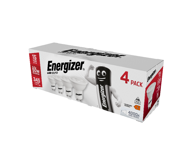 Energizer LED GU10 345 Lumens 4.2W 4,000K (Cool White), Box of 4