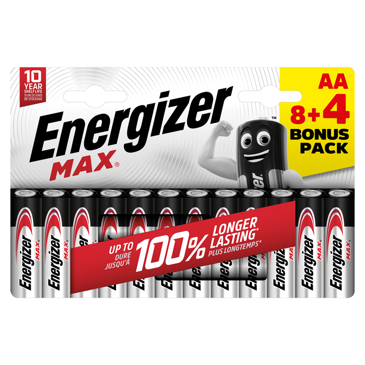 Energizer AA Max Alcalino, paquete de 8+4