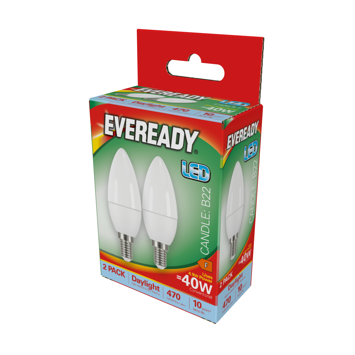 Eveready LED-Kerze E14 (SES), 470 lm, 4,9 W, 6.500 K (Tageslicht), 2er-Box
