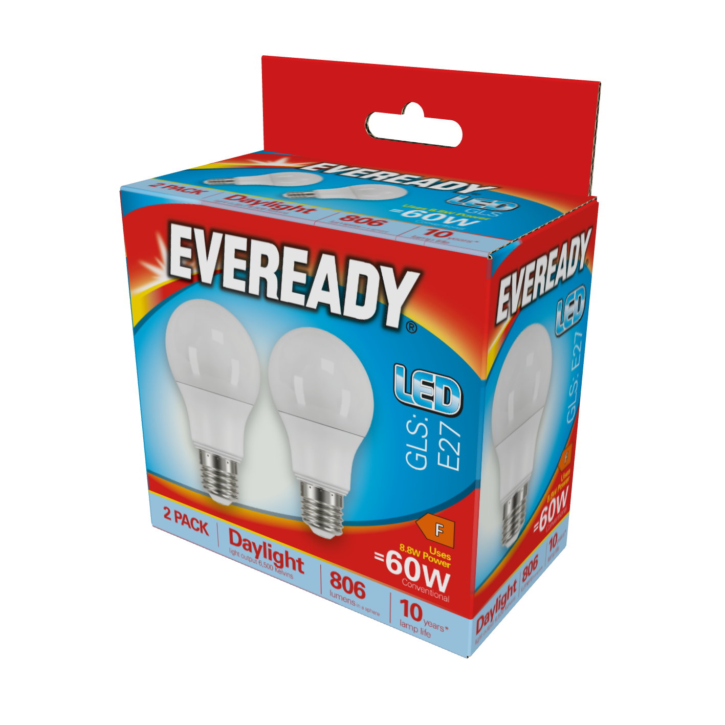 Eveready LED GLS E27 (ES) 806lm 8.8W 6,500K (Daylight), Box of 2