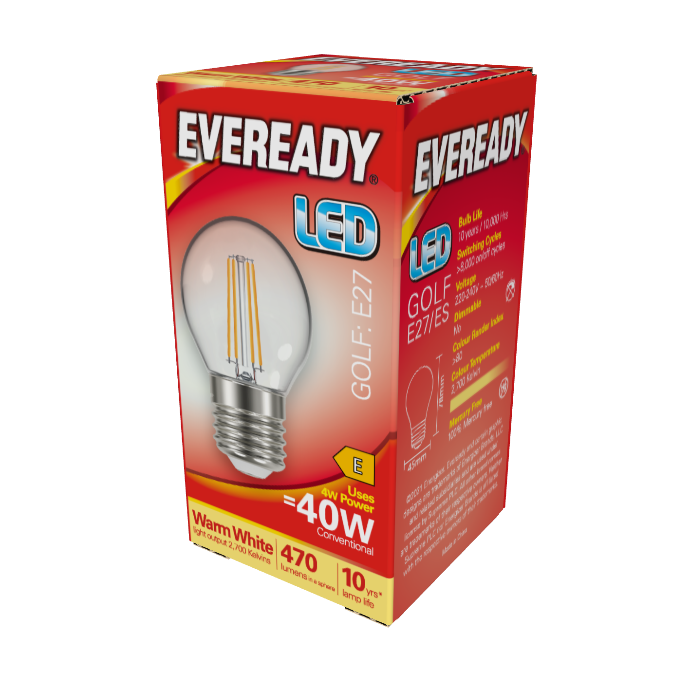 Eveready LED Filament Golf E27 (ES) 470lm 4W 2,700K (Warm White) Box of 1