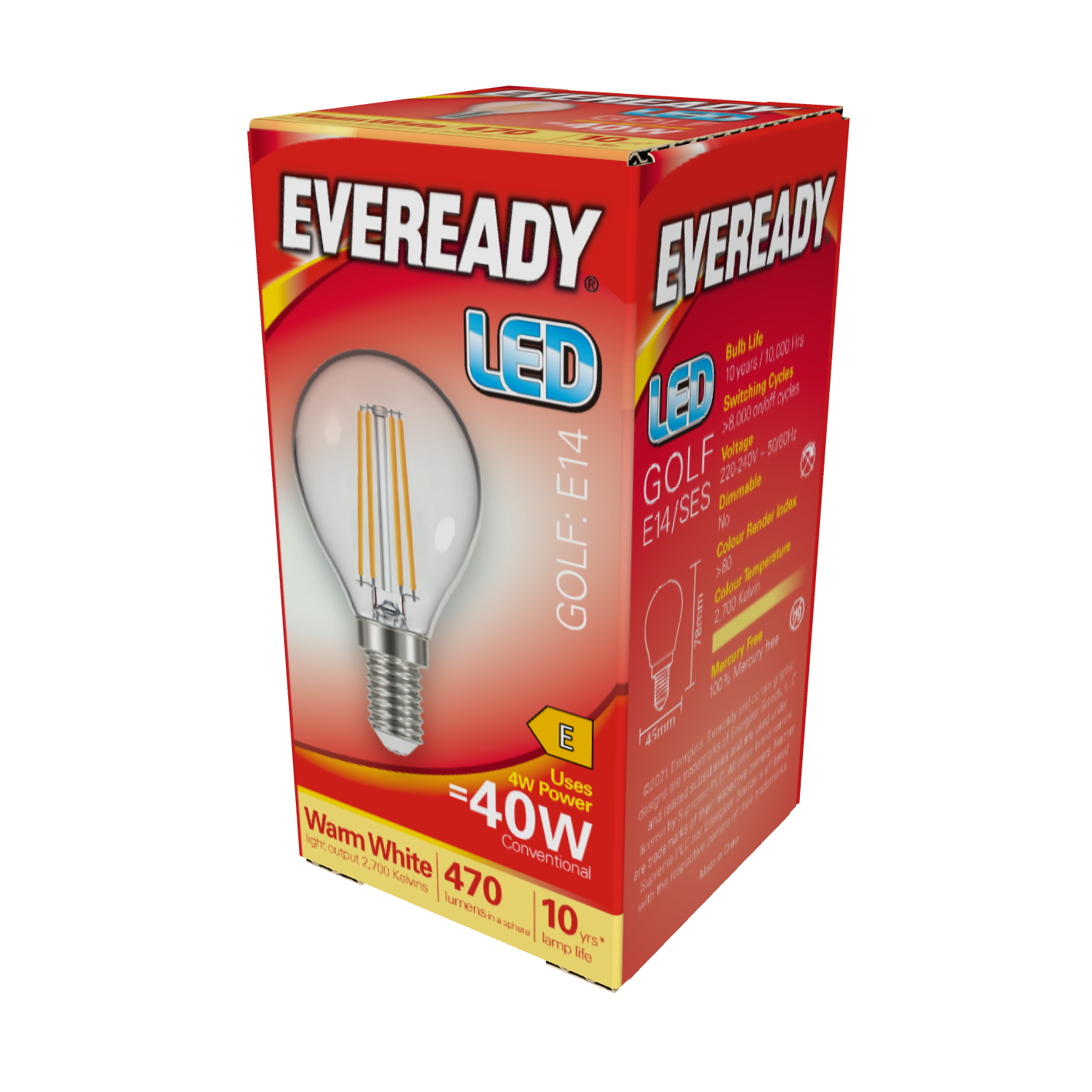 Eveready LED Filament Golf E14 (SES) 470lm 4W 2,700K (Warm White) Box of 1