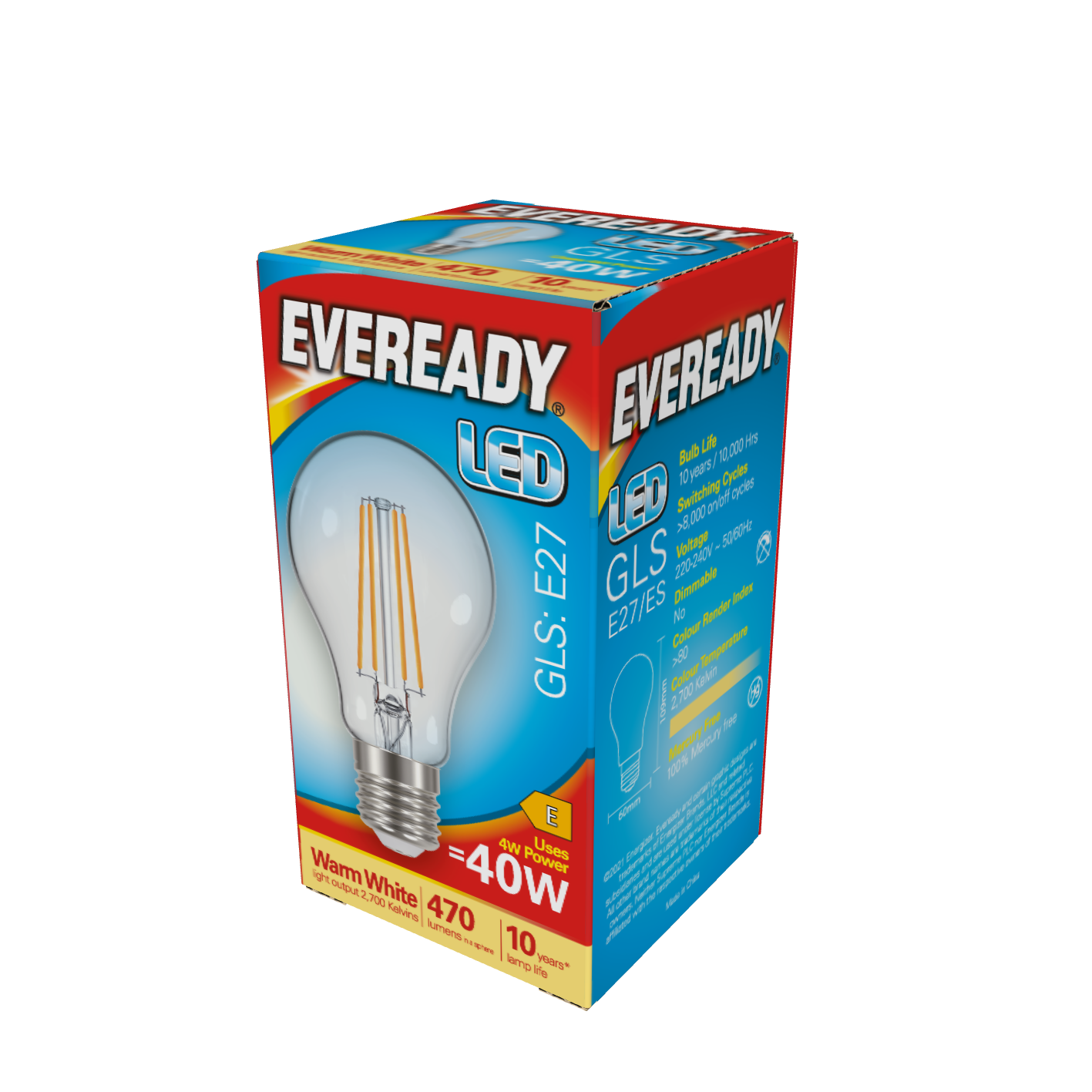 Eveready LED Filament GLS E27 (ES) 470lm 4W 2,700K (Warm White) Box of 1