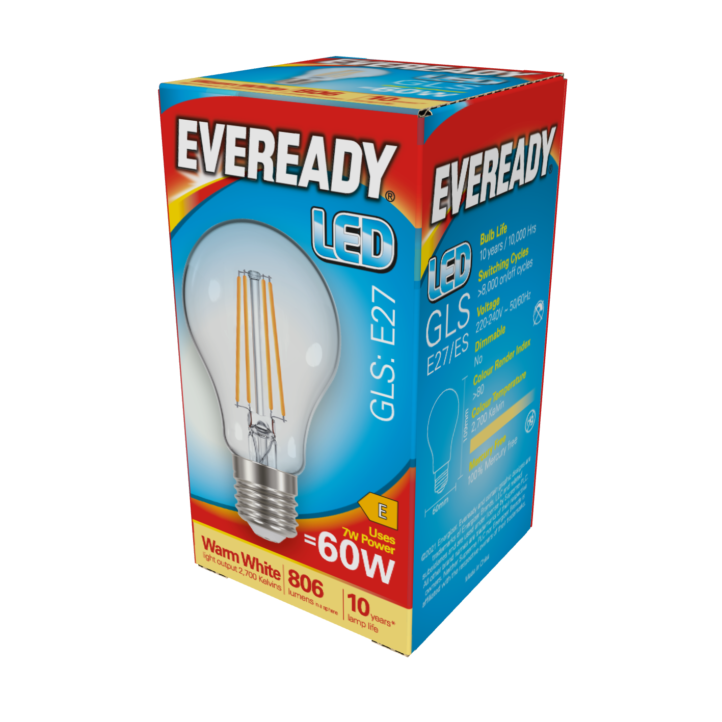 Eveready LED E27 (ES) GLS 806lm 7W 2.700K (Warmweiß), Packung mit 1 Stück