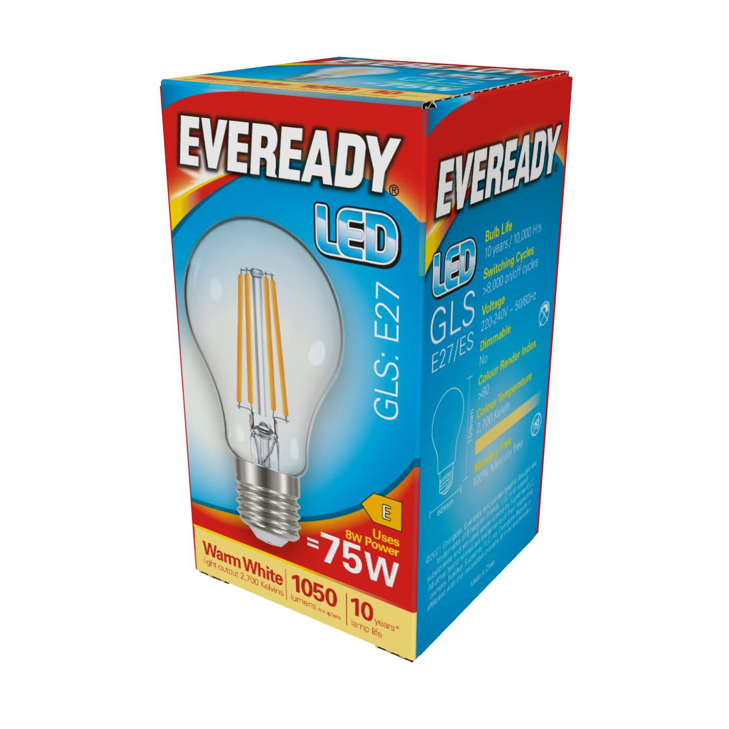 Eveready Filamento LED GLS E27 (ES) 1.050lm 8W 2.700K (Blanco Cálido) Caja de 1