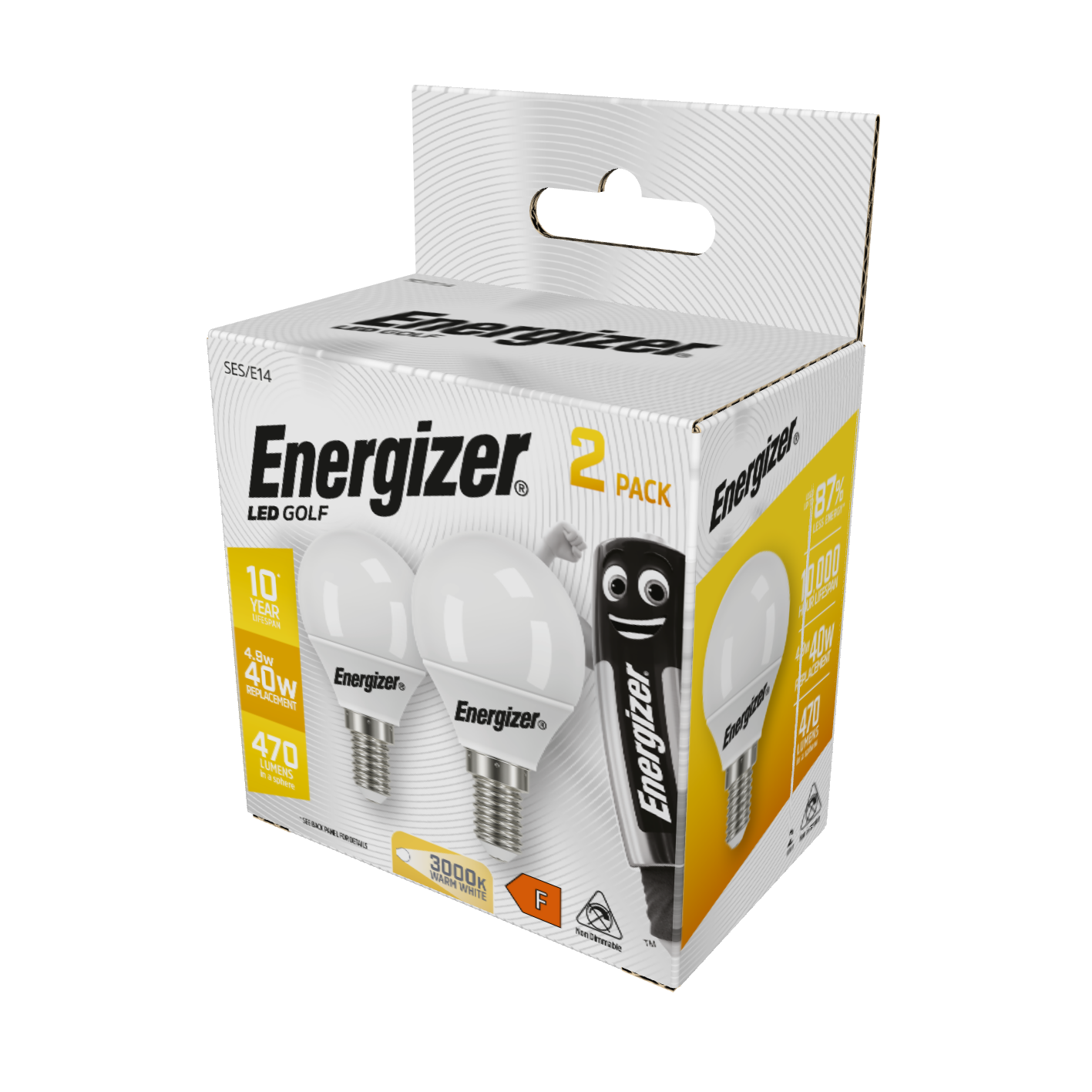 Energizer LED Golf E14 (SES) 470lm 4.9W 3,000K (Warm White), Box of 2