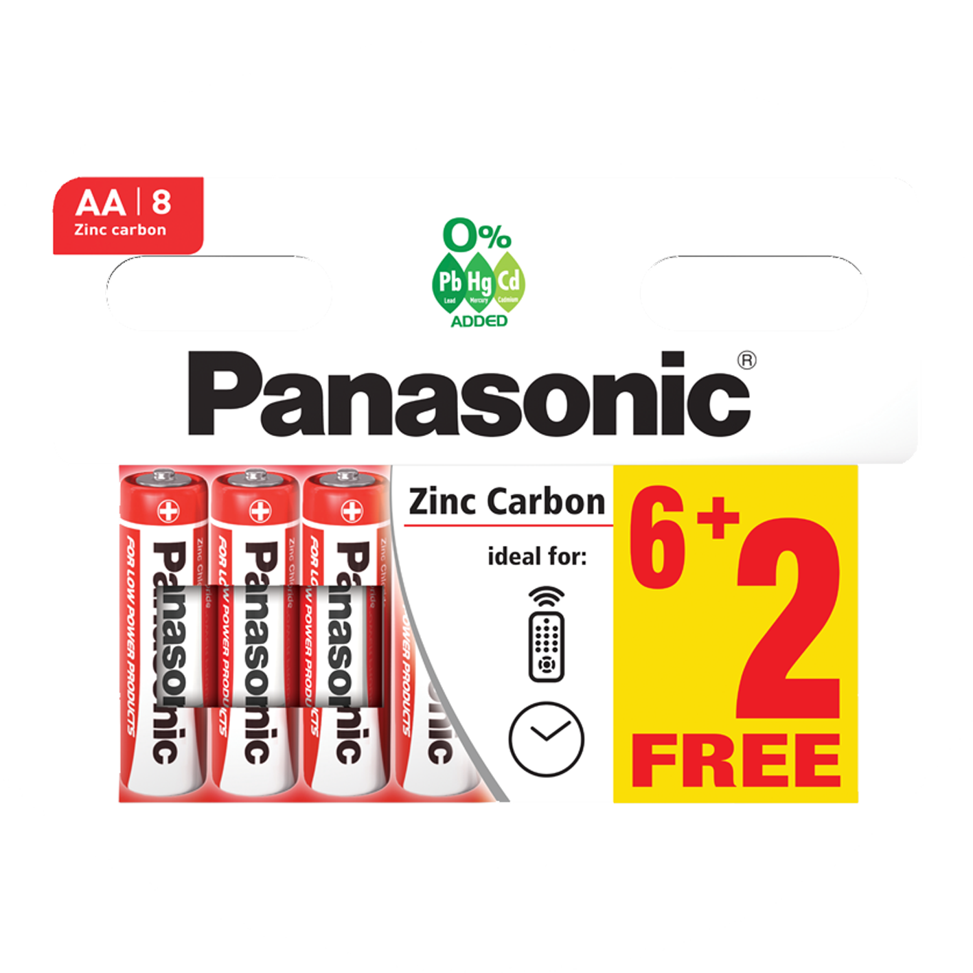 Panasonic AA Zinc Carbon, Pack of 6+2