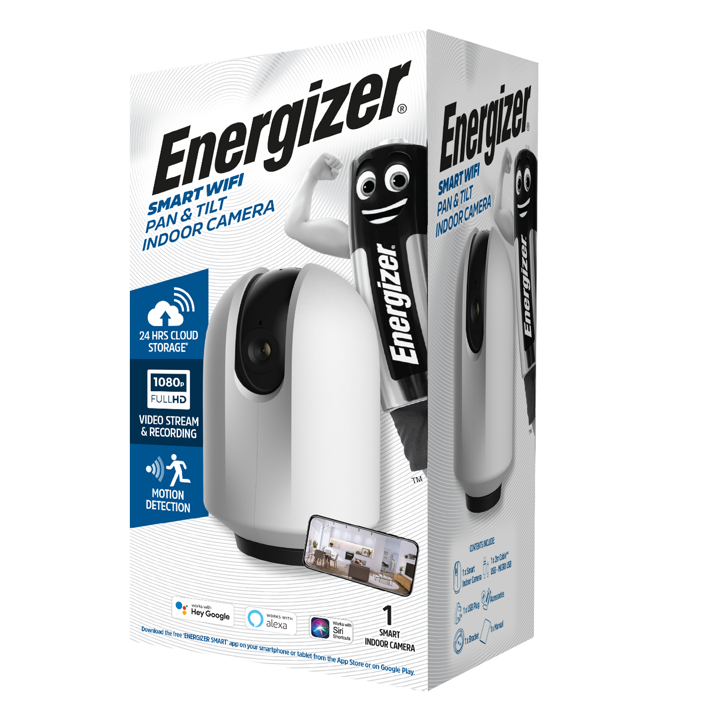 Energizer Smart Pan & Tilt Indoor Camera - clear 1080p HD Video