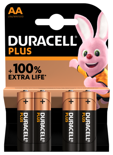 Duracell +100% Plus Power AA, paquete de 4