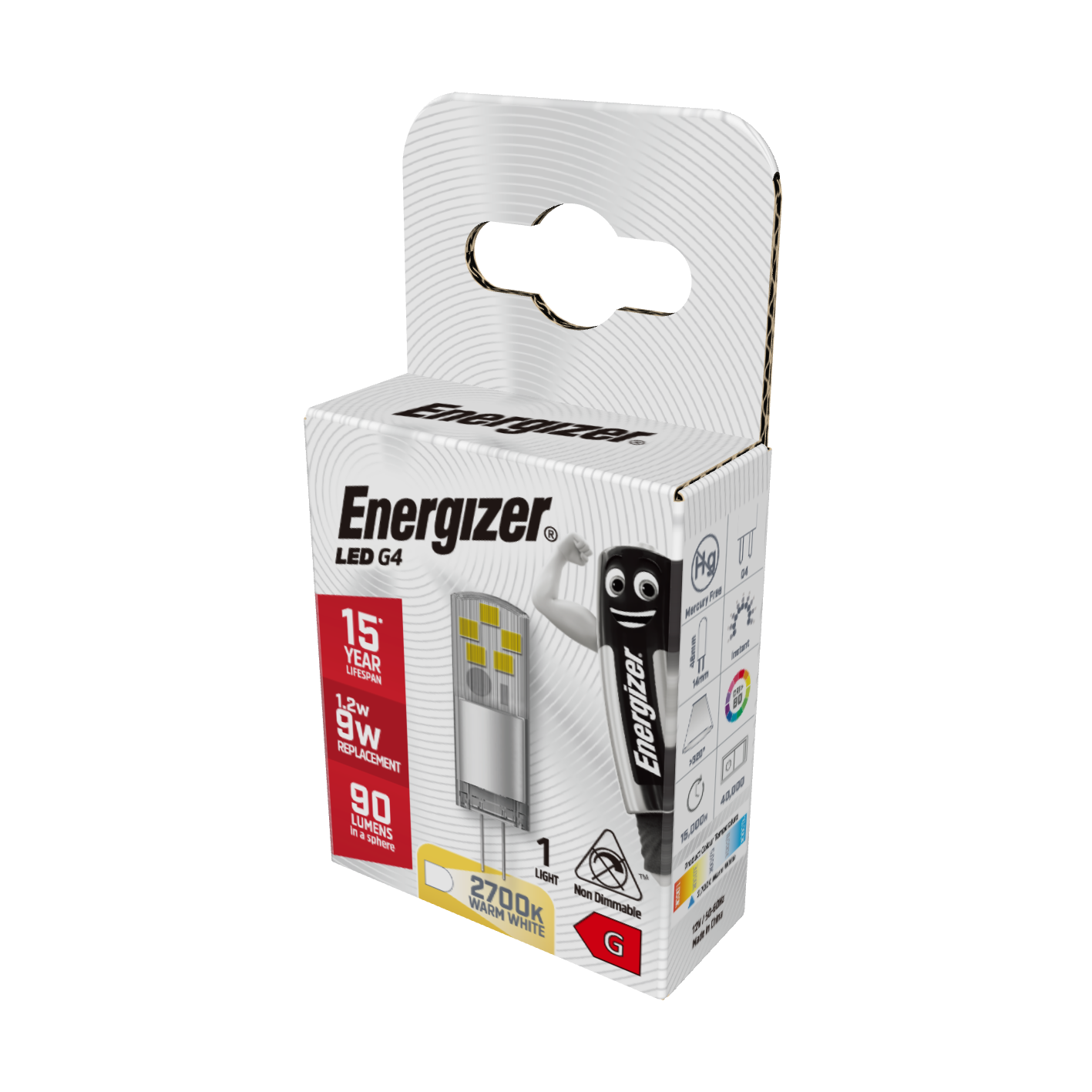 Energizer LED G4 Capsule - 1.2W, 90 Lumen, 2,700K, Non-Dimmable