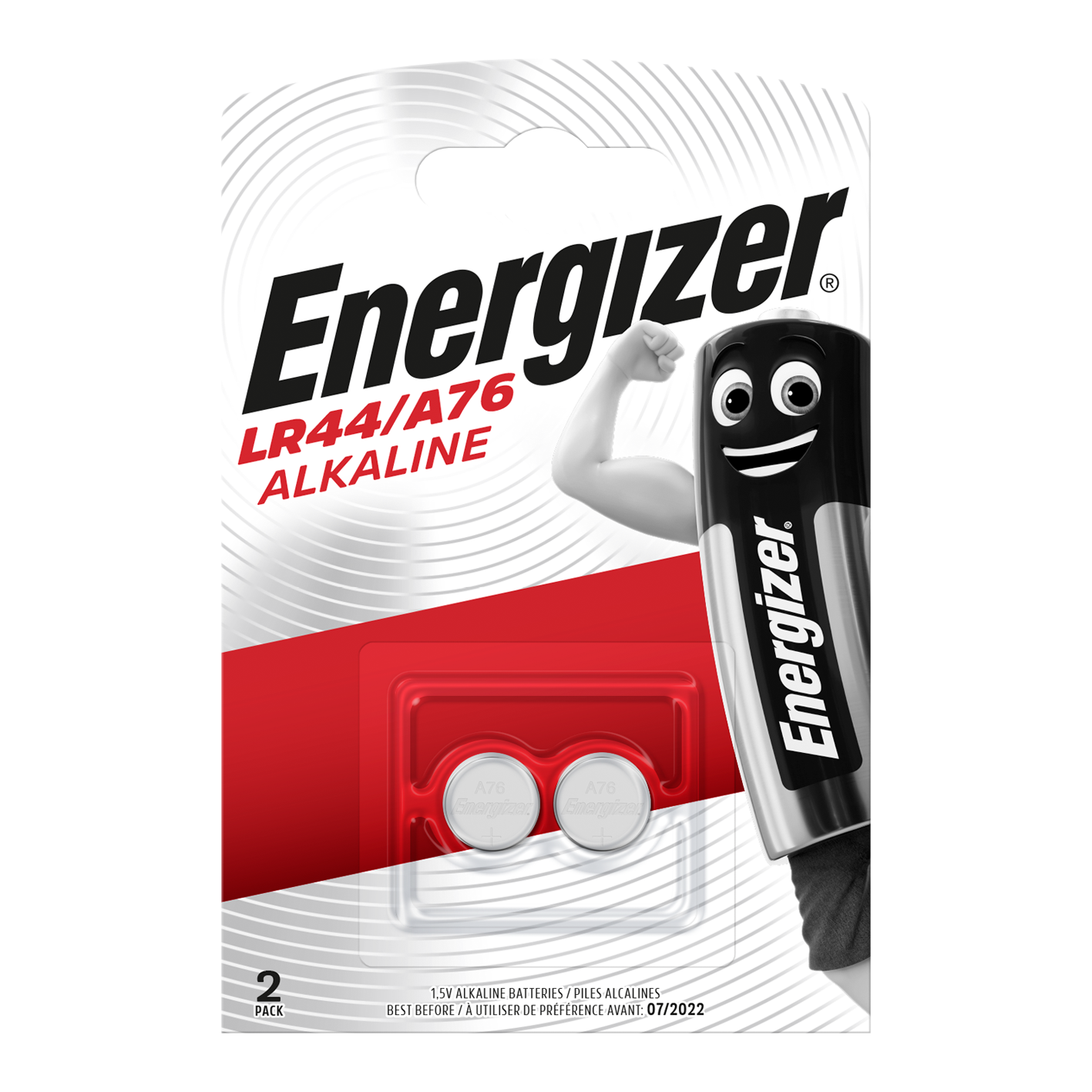 Energizer LR44/A76 pila alcalina tipo botón, paquete de 2