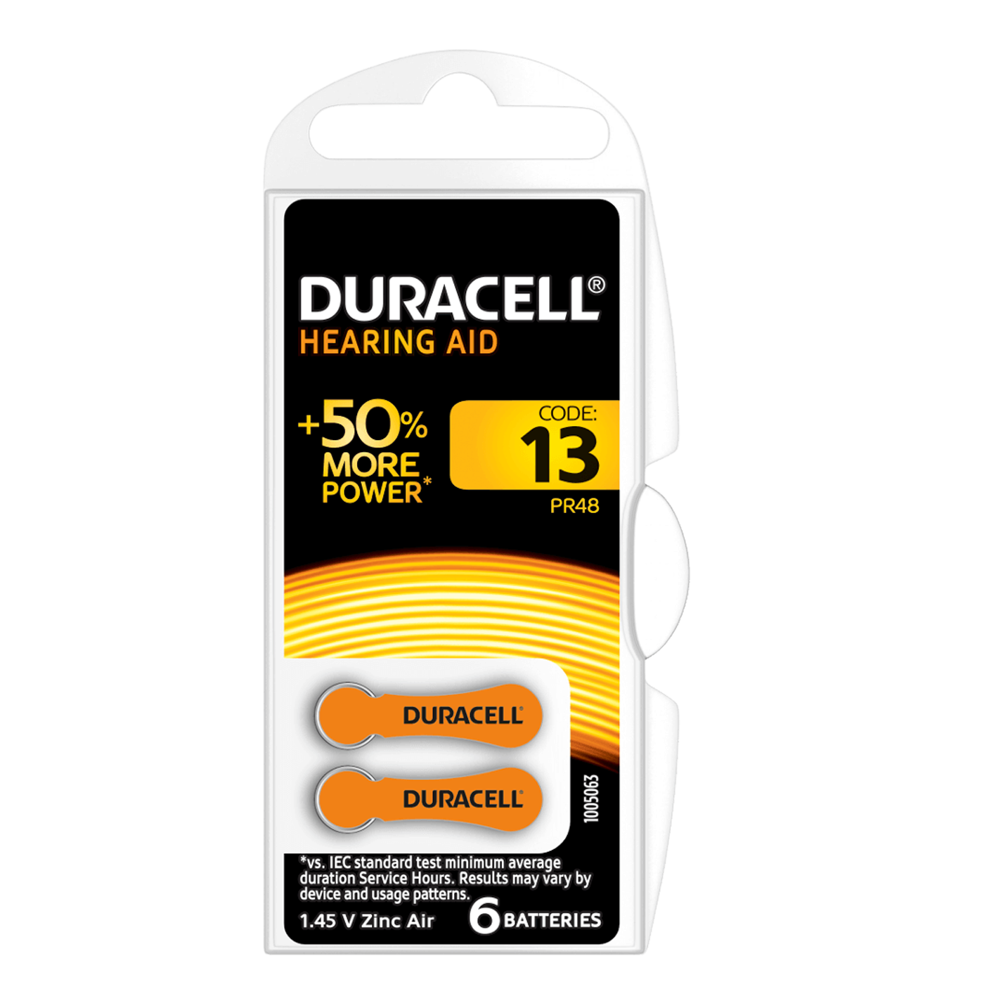 Duracell 13 Hearing Aid Batteries, Pack of 6