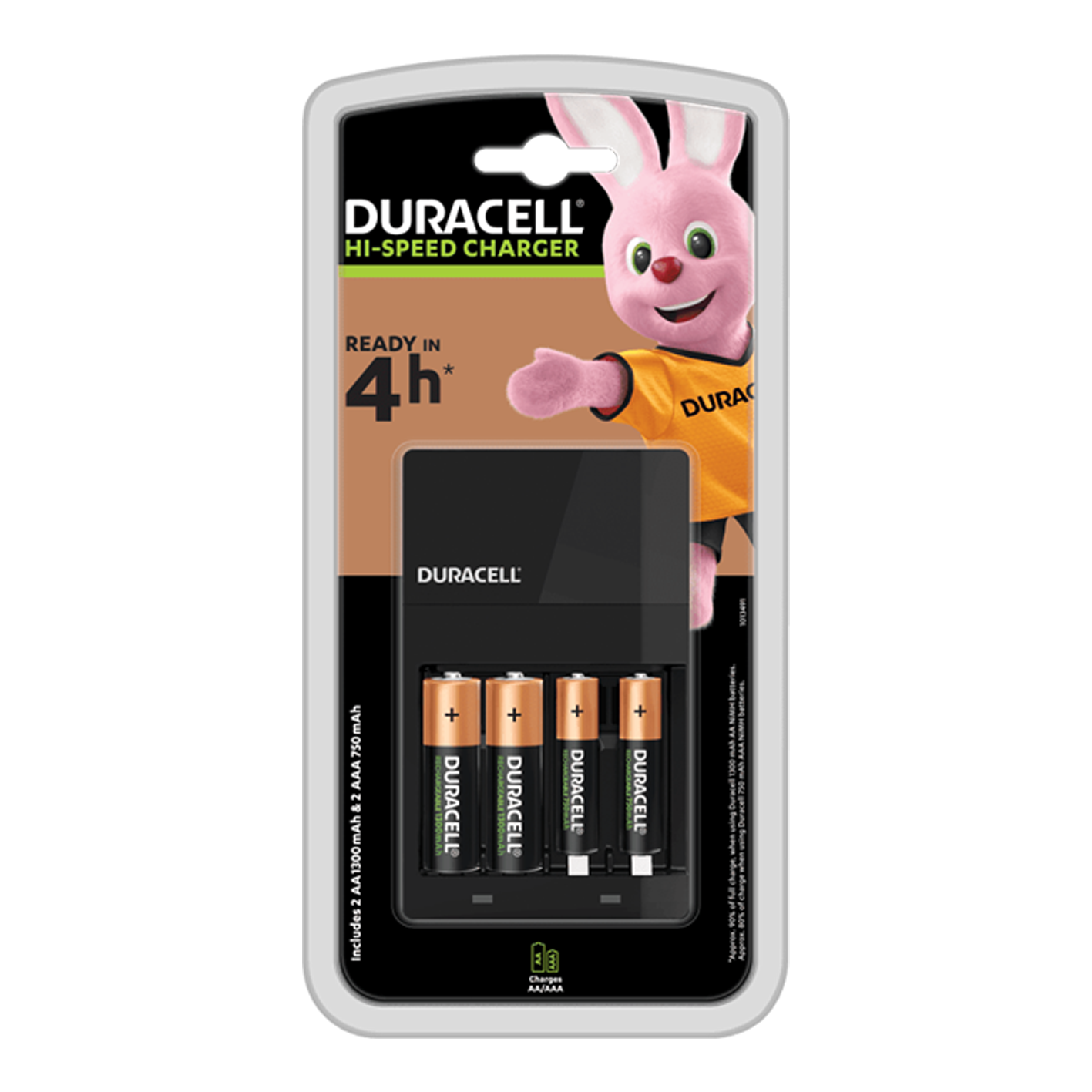 Duracell 4-Stunden-Ladegerät (CEF14) mit 2 x AA-Batterien (3-poliger UK-Stecker)