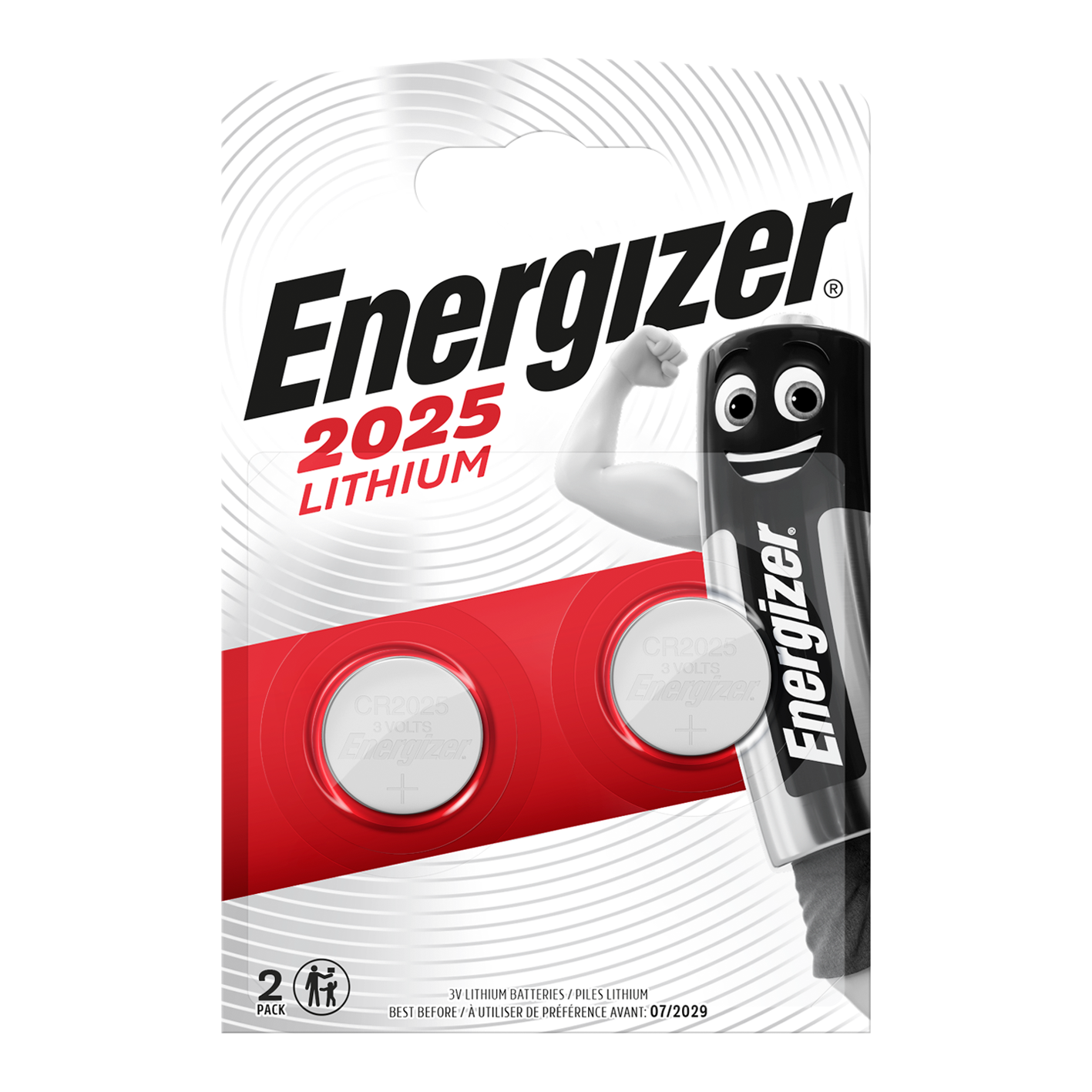 Energizer CR2025 Lithium Coin Cell, Pack of 2