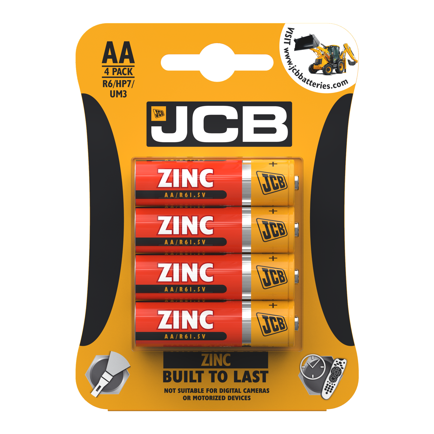 Pilas JCB AA de zinc, paquete de 4