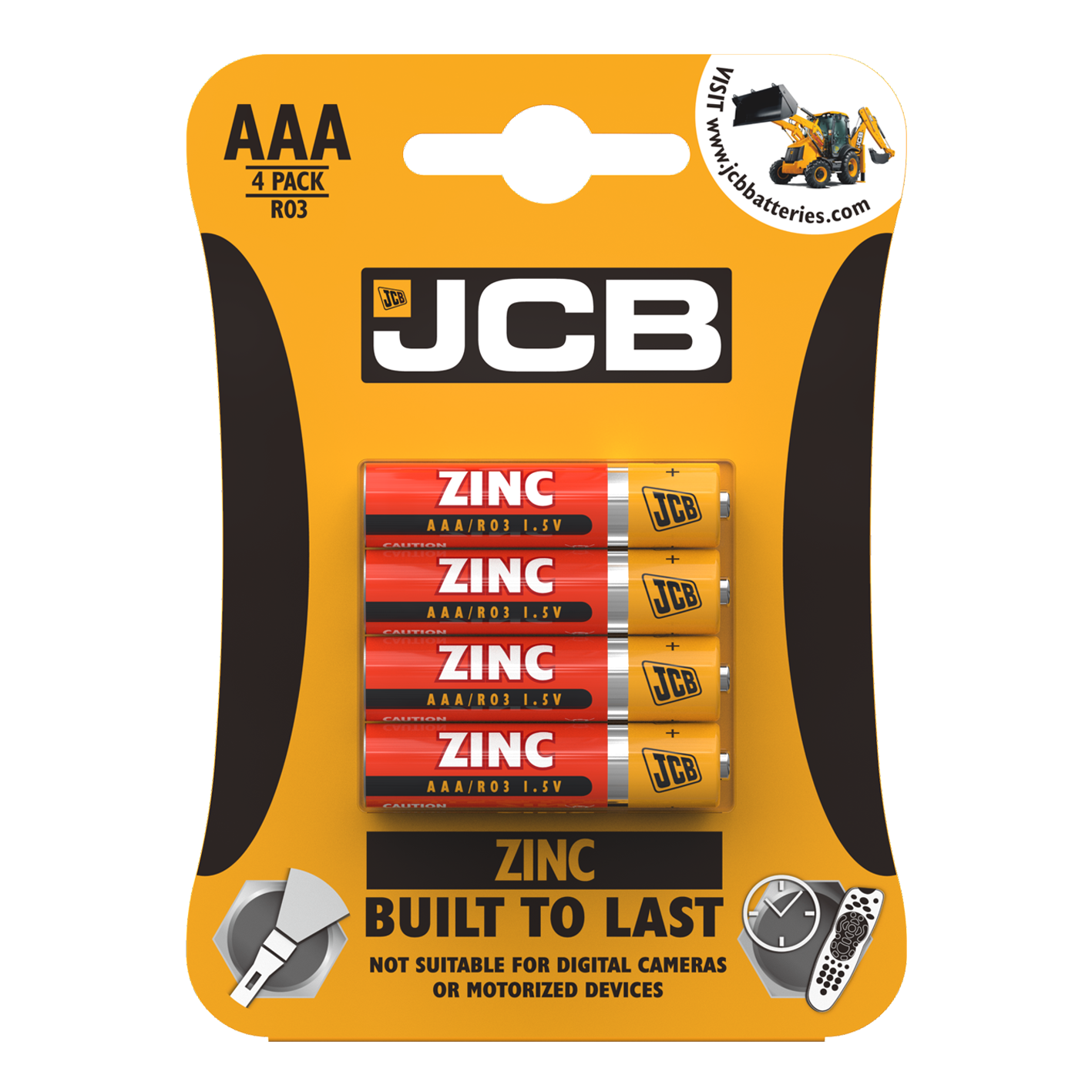 Pilas JCB AAA de zinc, paquete de 4
