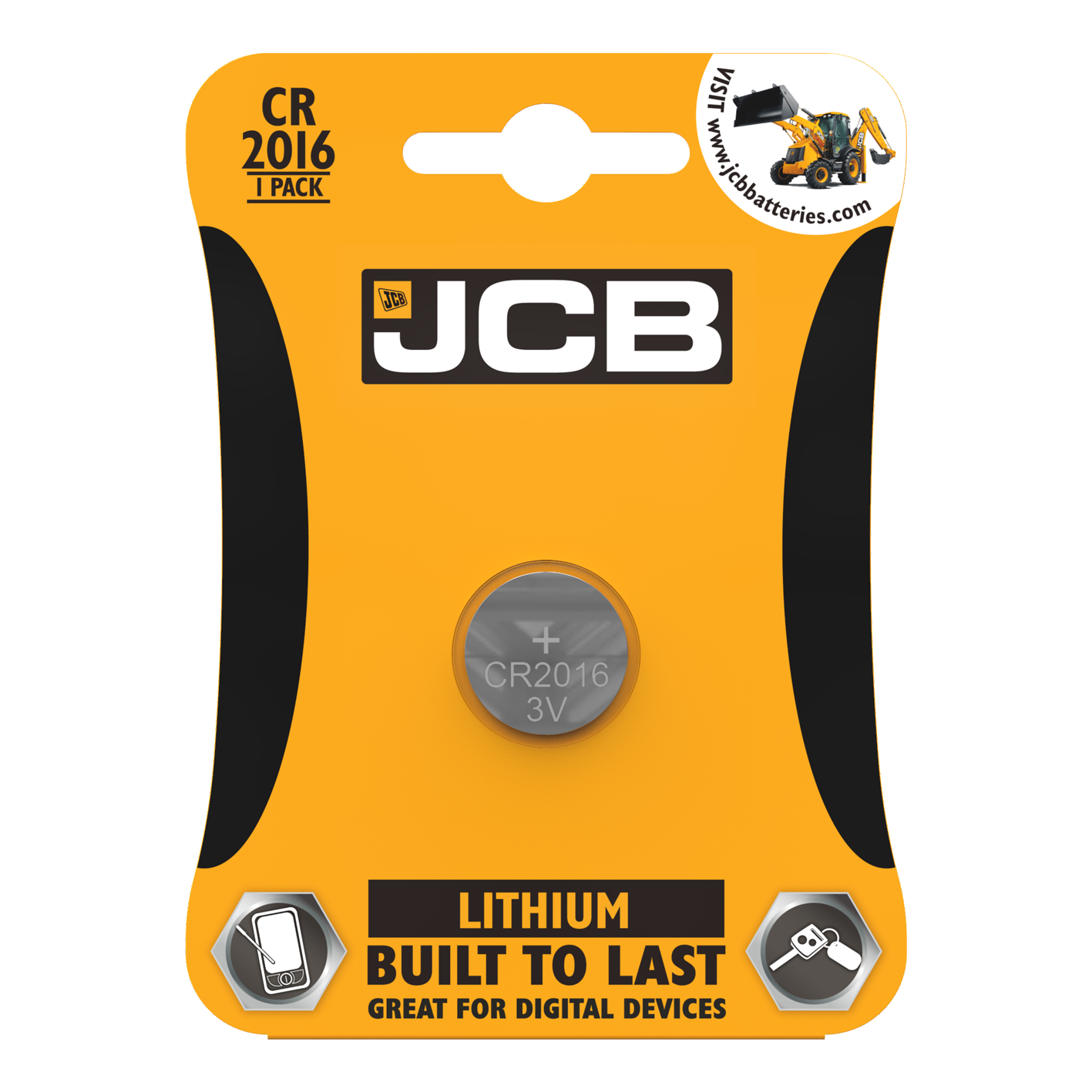 JCB CR2016 Lithium Coin Cell, Pack of 1