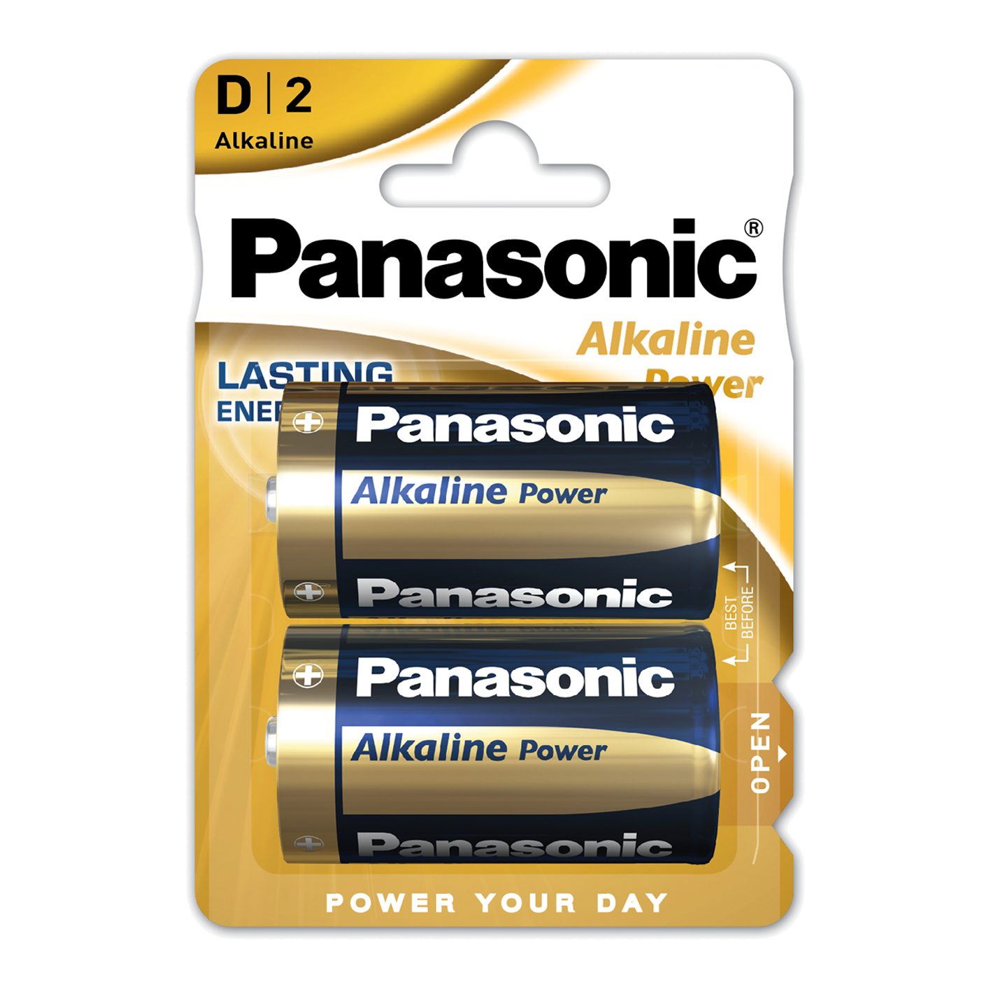 Panasonic energía alcalina tamaño D, paquete de 2