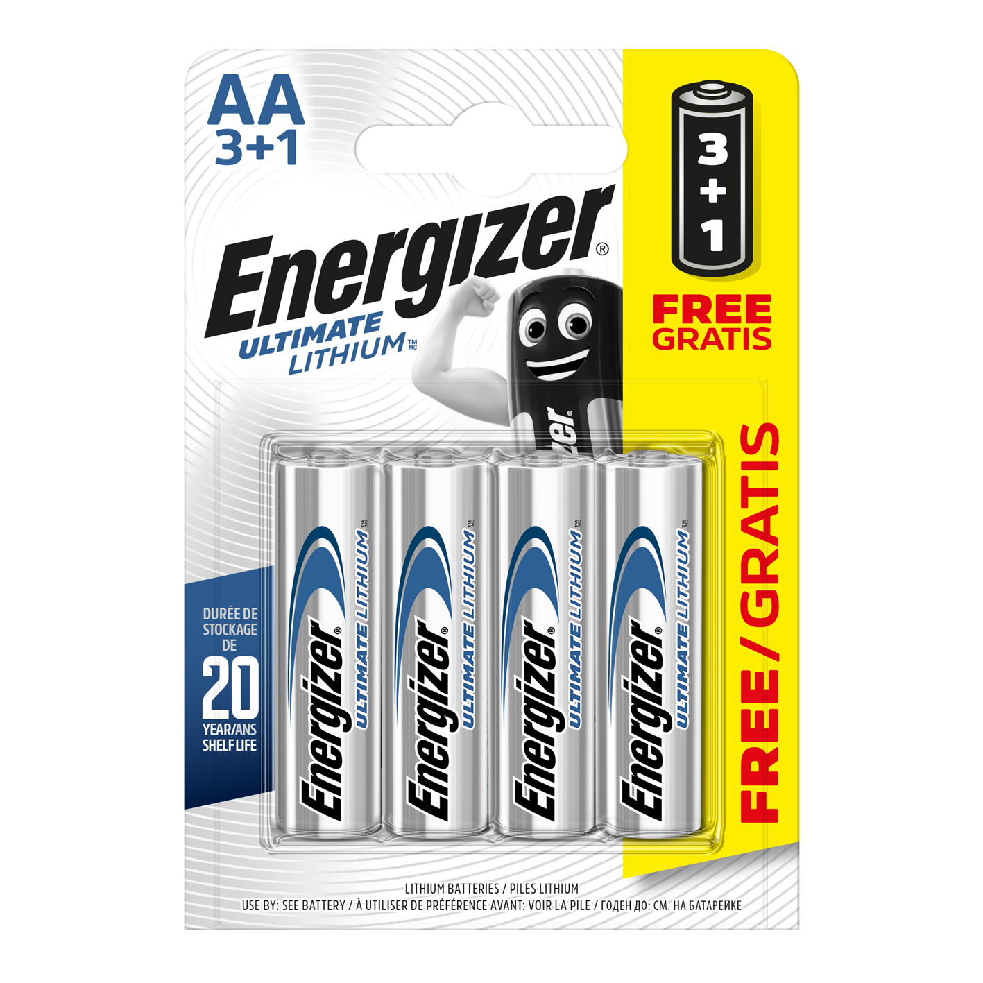 Energizer AA Ultimate Lithium, Pack of 3+1