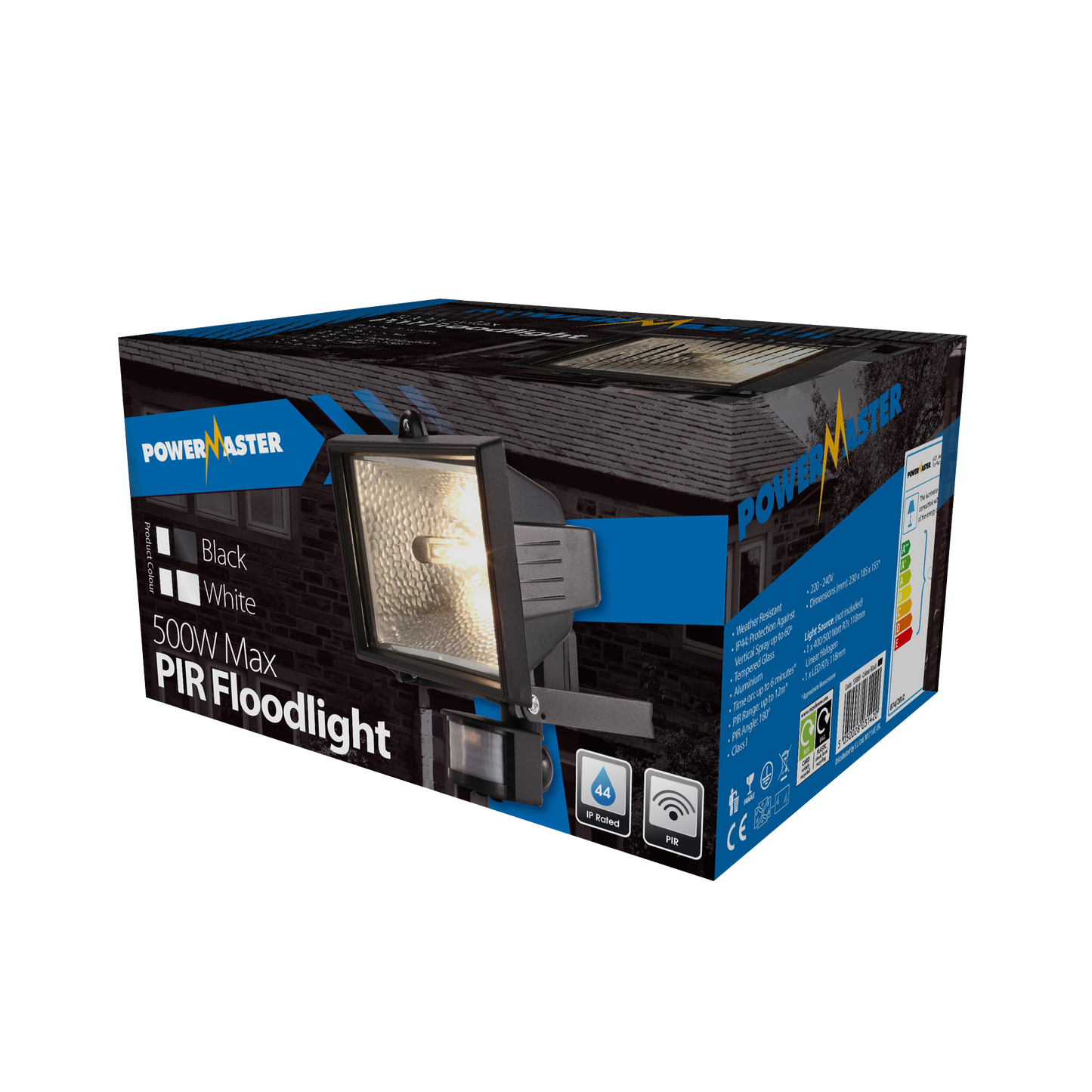 PowerMaster 500W Eco Halogen PIR Floodlight - Black - Lamp Not Included