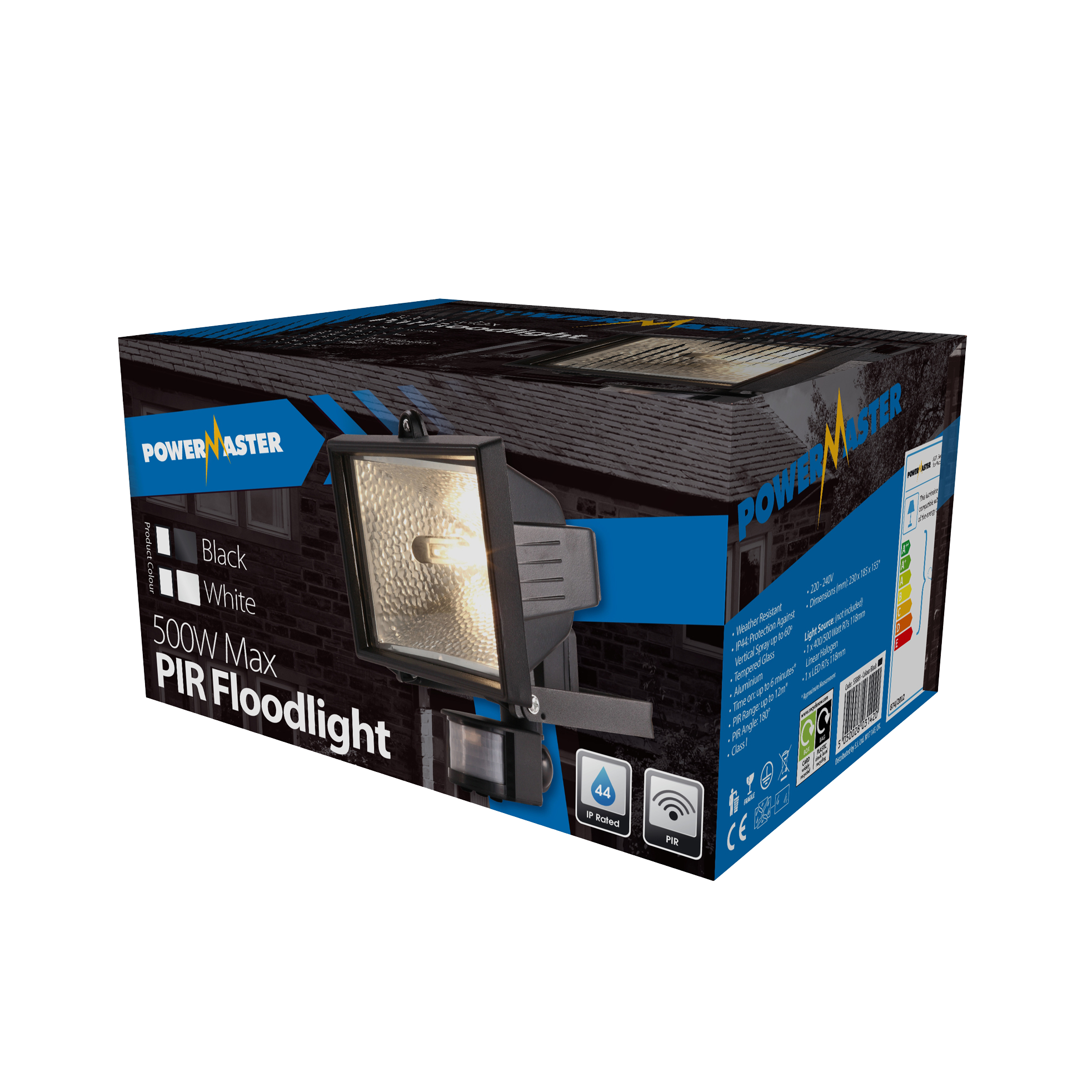 PowerMaster 500W Eco Halogen PIR Floodlight - Black - Lamp Not Included